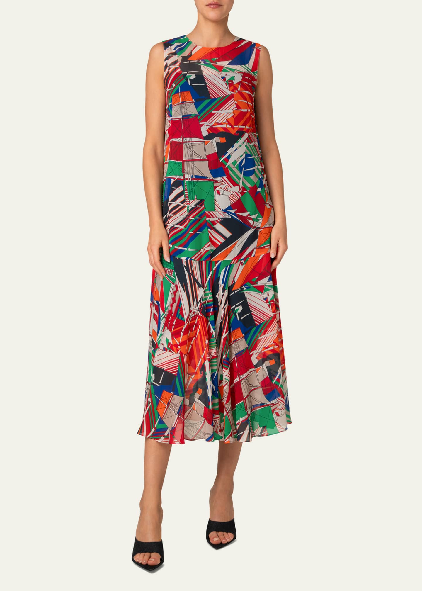 Akris punto Sea Clipper Print Midi Georgette Dress Image 2 of 5