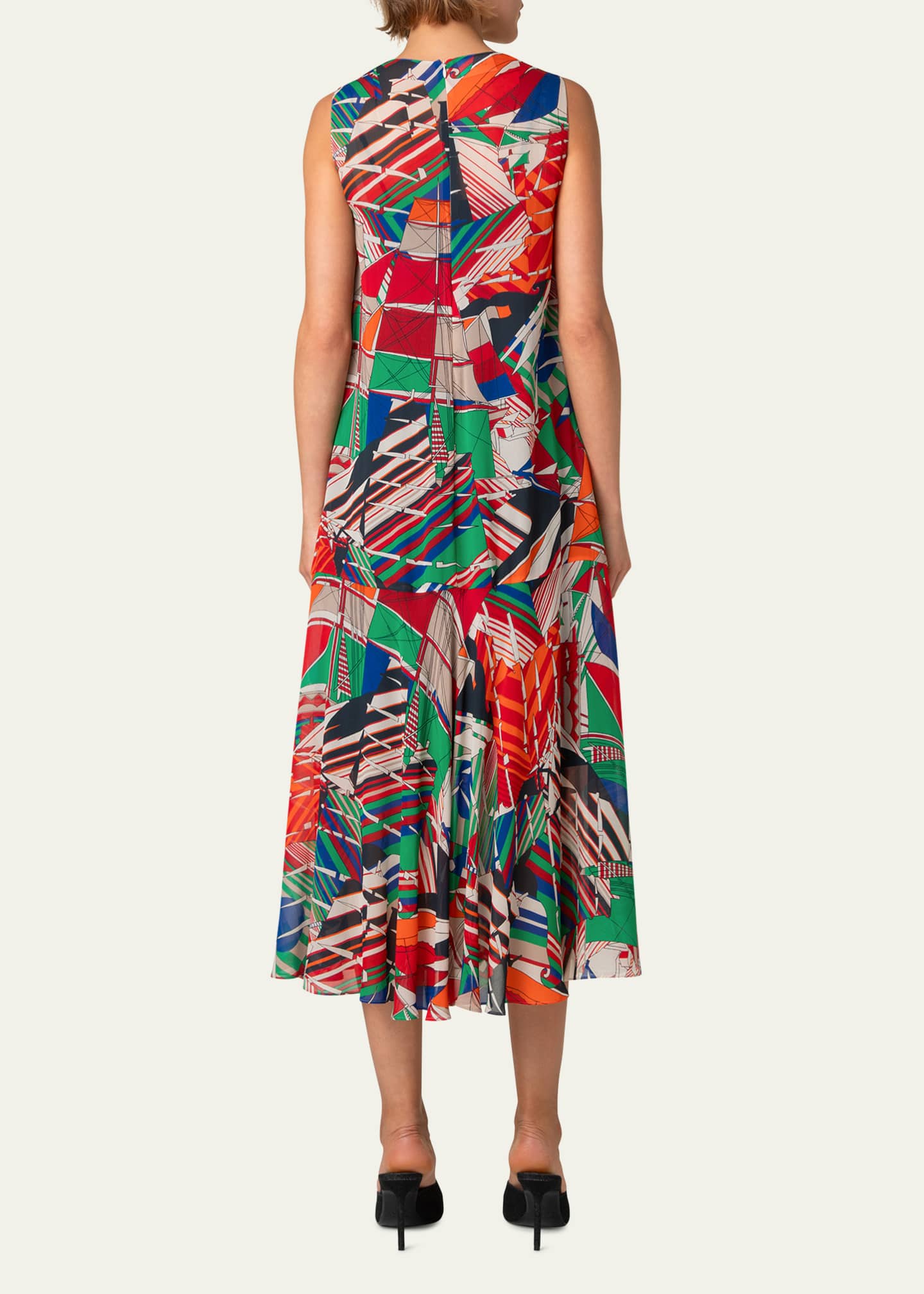 Akris punto Sea Clipper Print Midi Georgette Dress Image 3 of 5