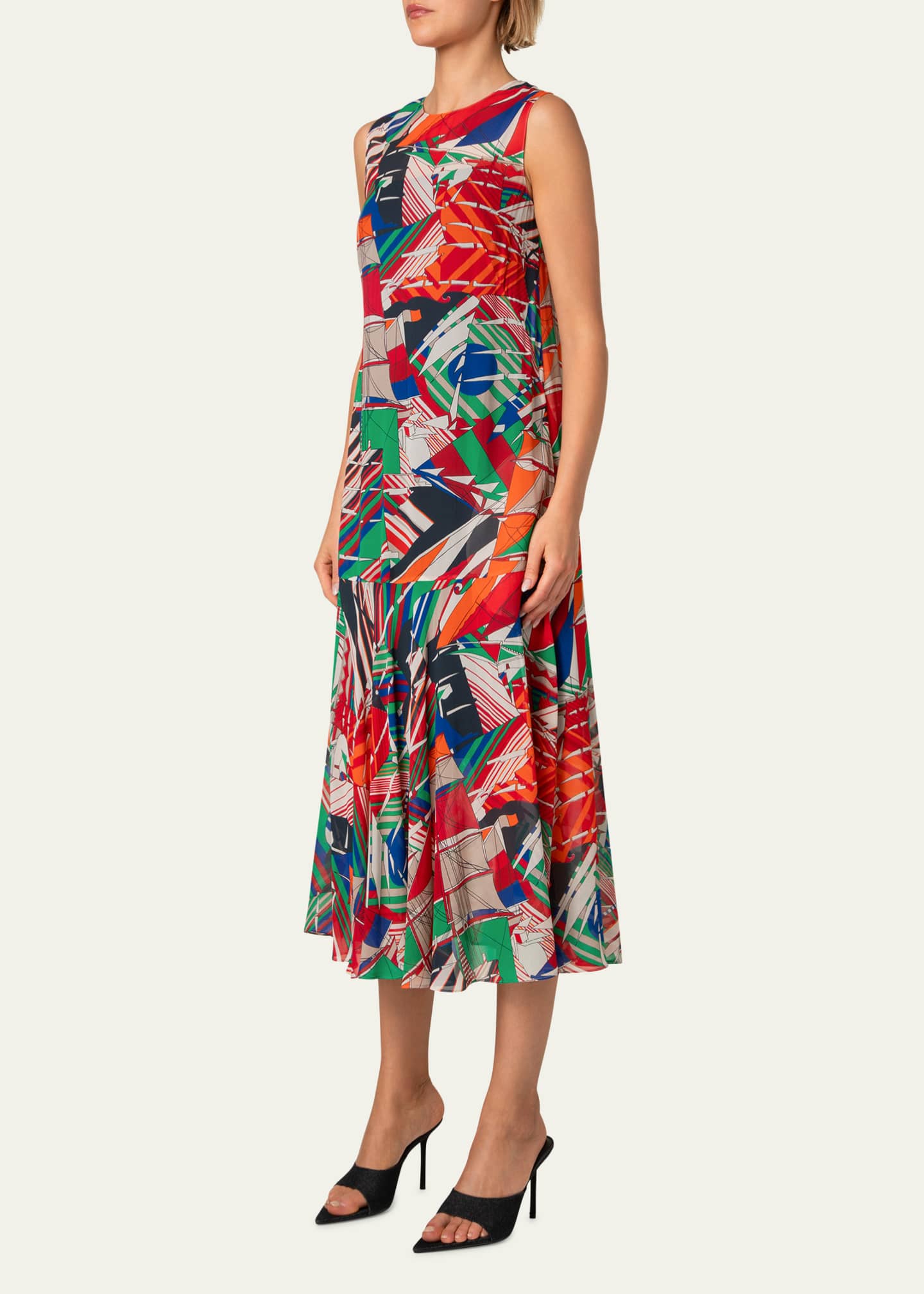 Akris punto Sea Clipper Print Midi Georgette Dress Image 4 of 5