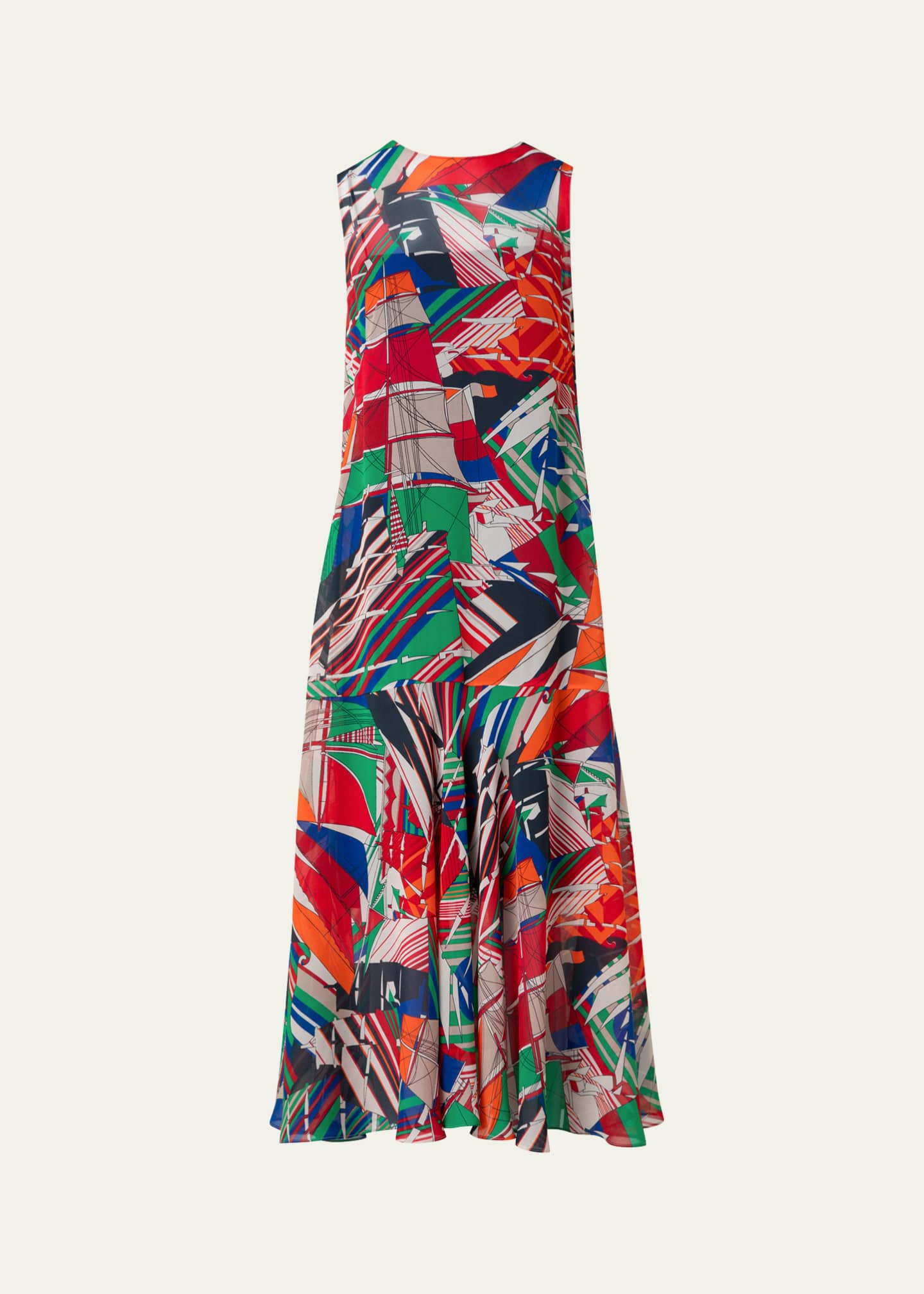 Akris punto Sea Clipper Print Midi Georgette Dress Image 1 of 5