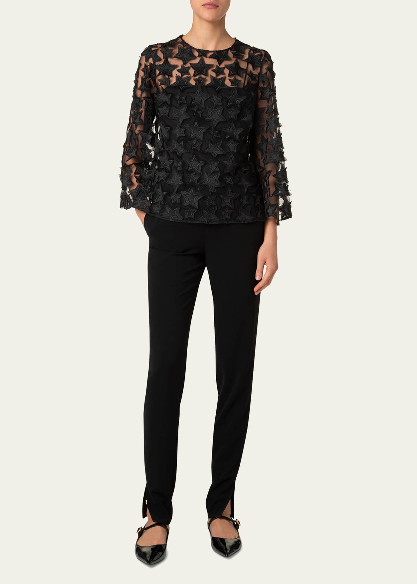 Akris punto 3D Star Embroidery Tulle Loose Blouse Image 2 of 5