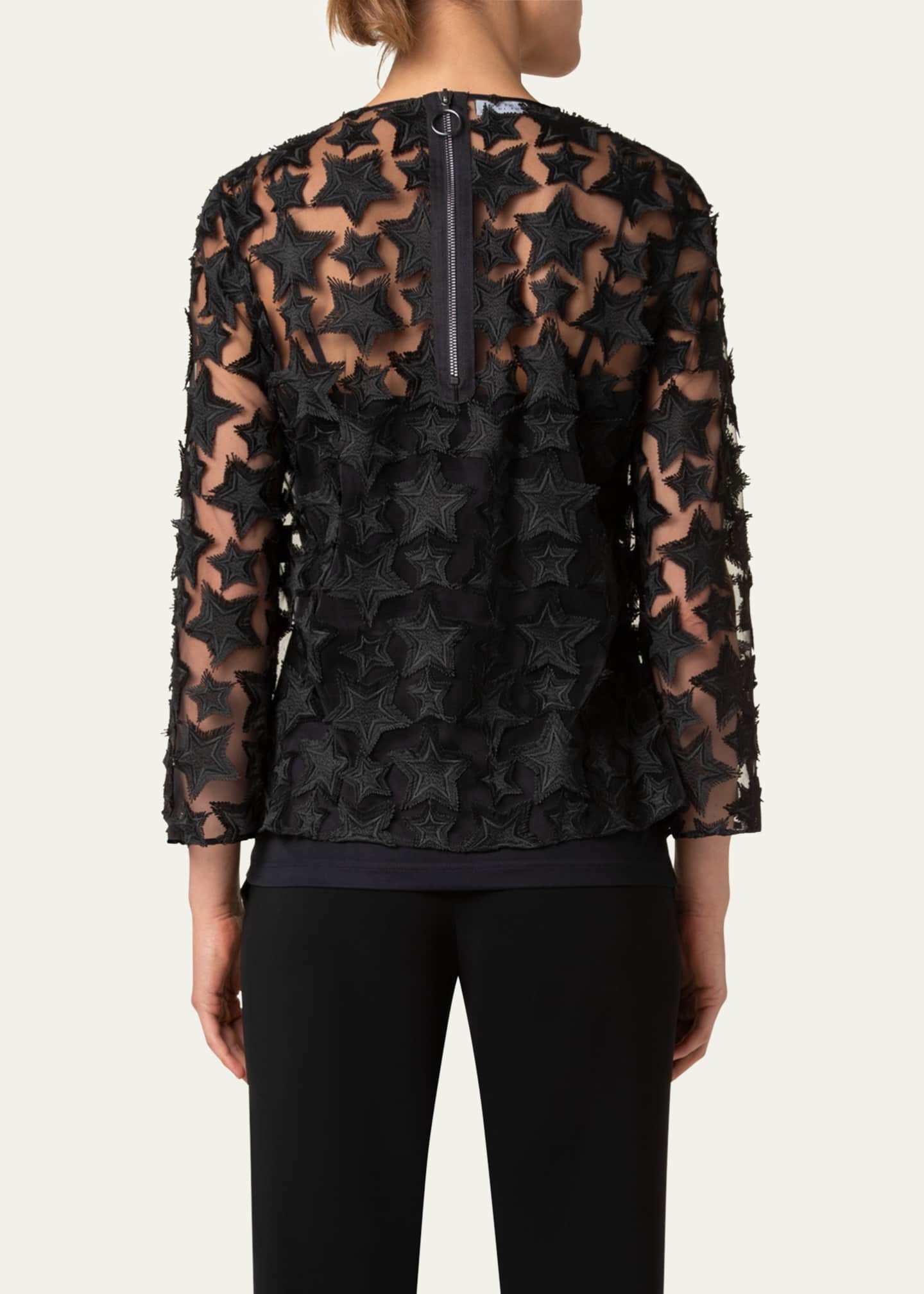 Akris punto 3D Star Embroidery Tulle Loose Blouse Image 3 of 5