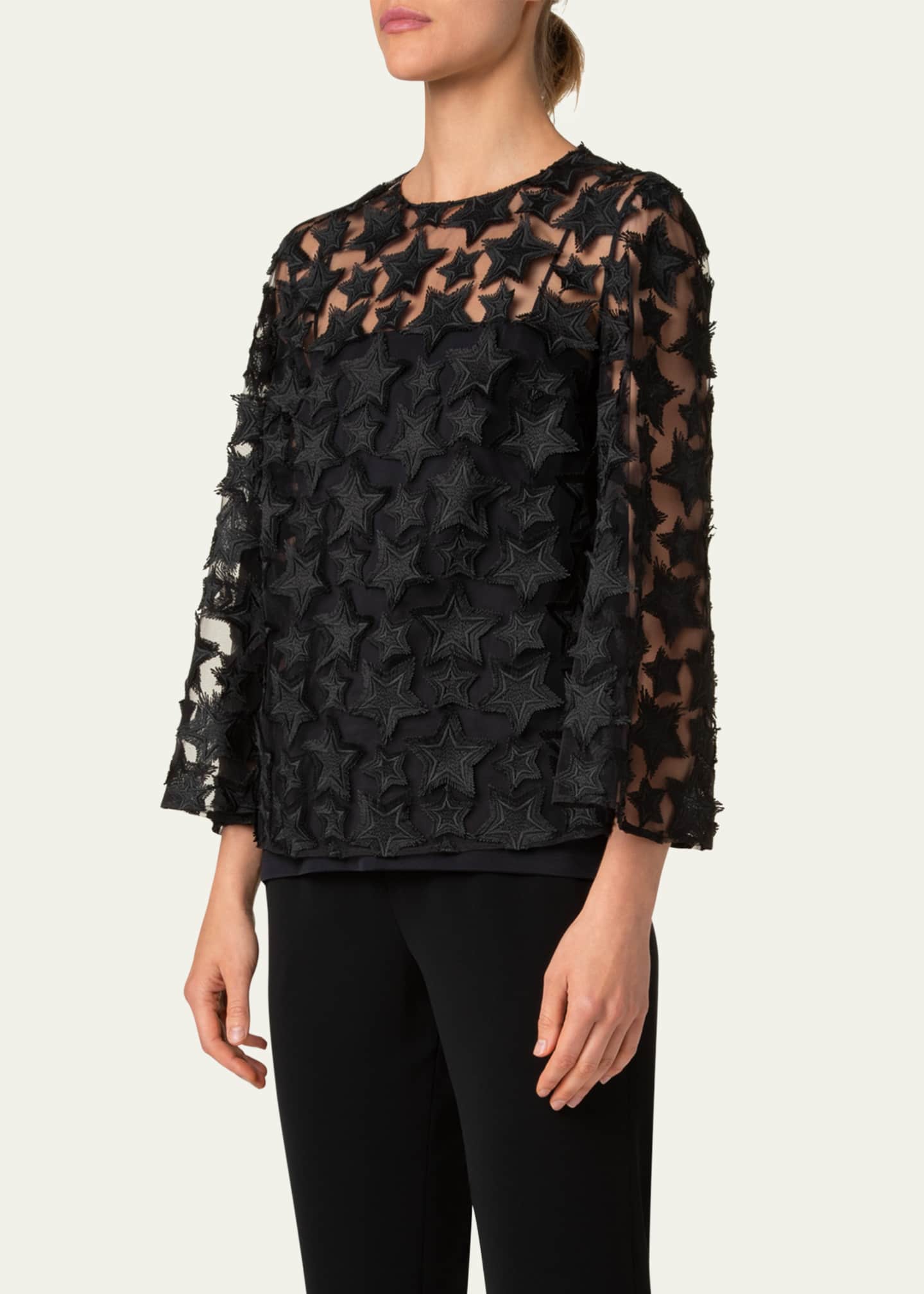 Akris punto 3D Star Embroidery Tulle Loose Blouse Image 4 of 5