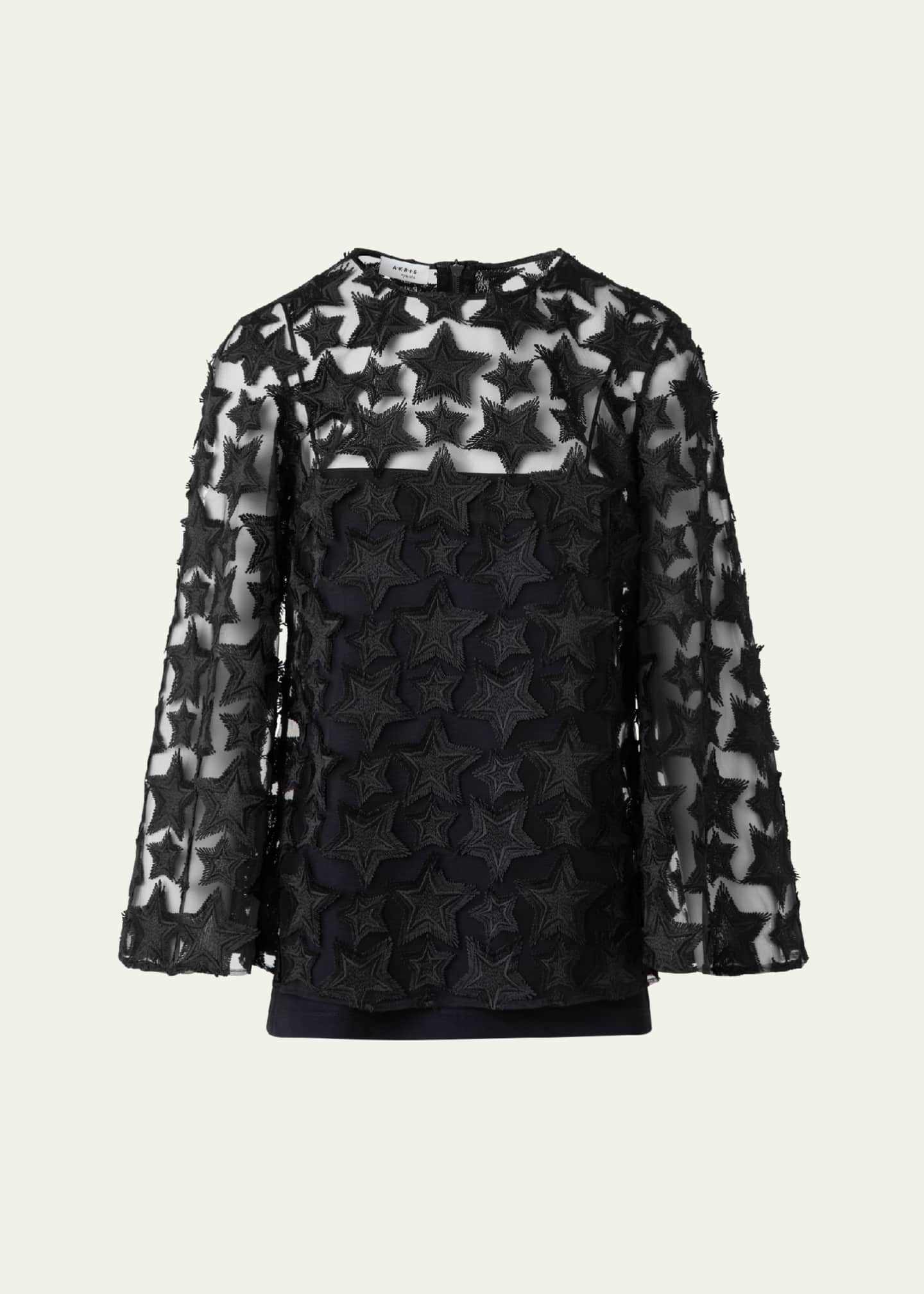 Akris punto 3D Star Embroidery Tulle Loose Blouse Image 1 of 5