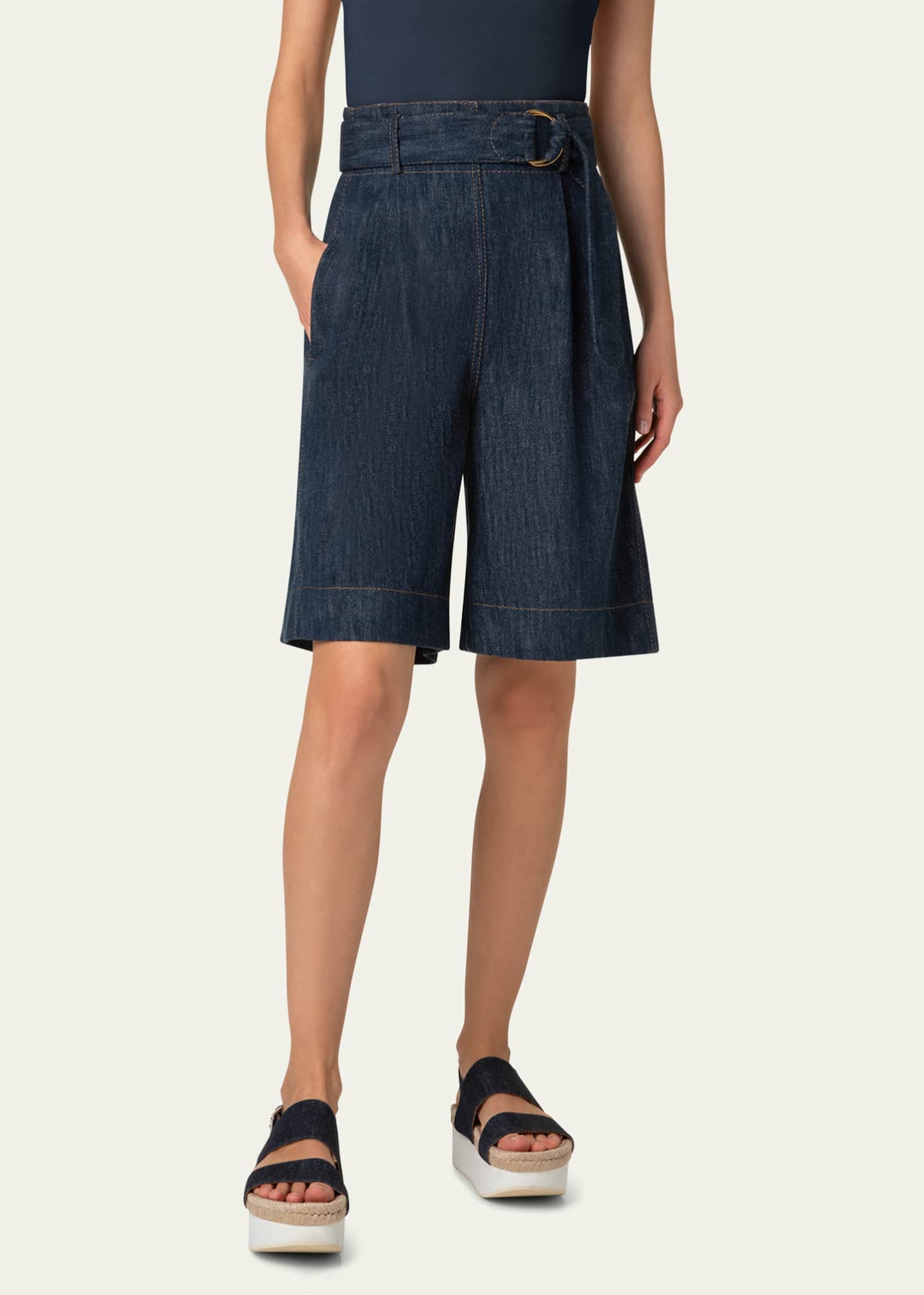 Akris punto Fioretta Belted Sailor Denim Bermuda Shorts Image 2 of 5