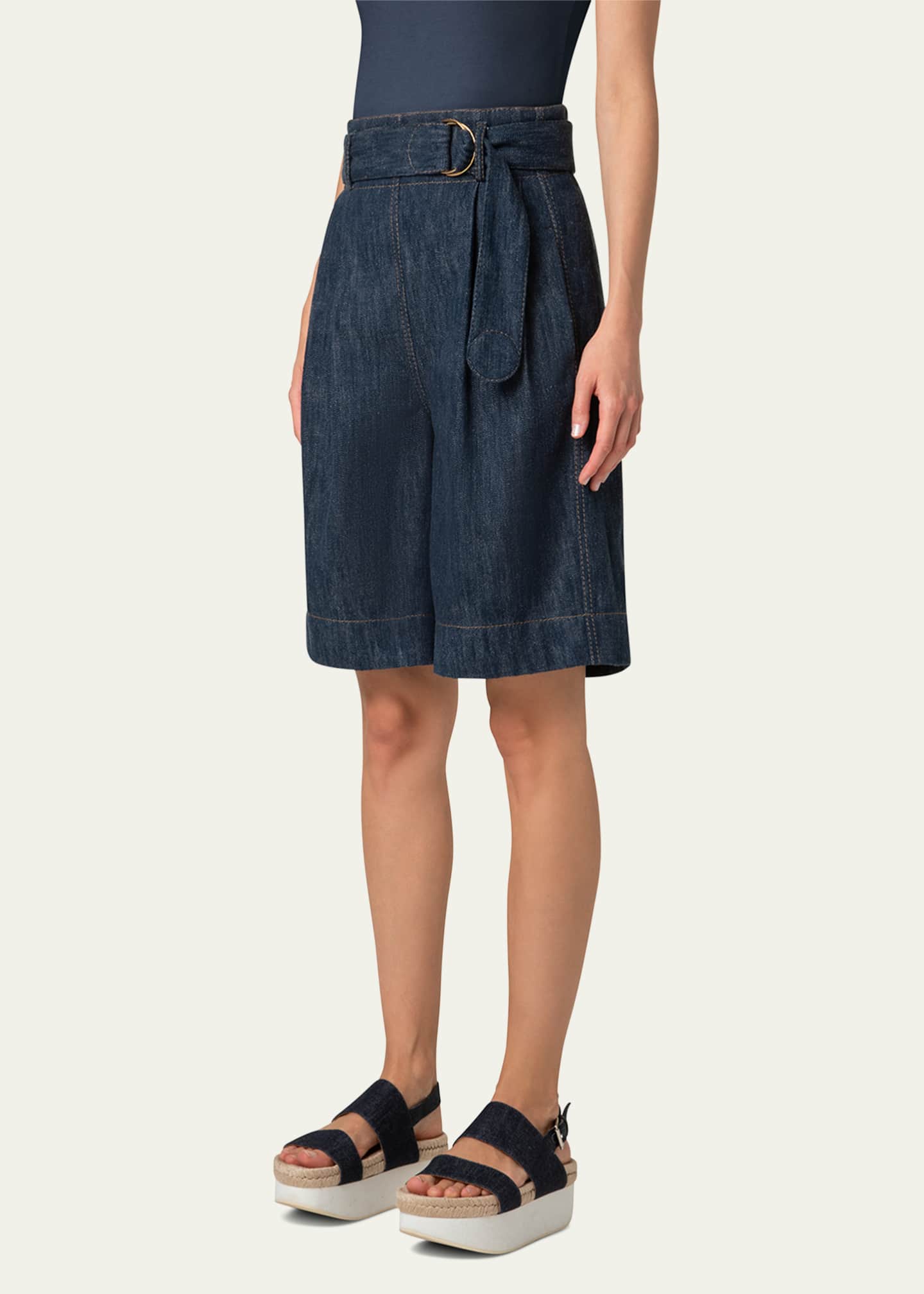 Akris punto Fioretta Belted Sailor Denim Bermuda Shorts Image 4 of 5