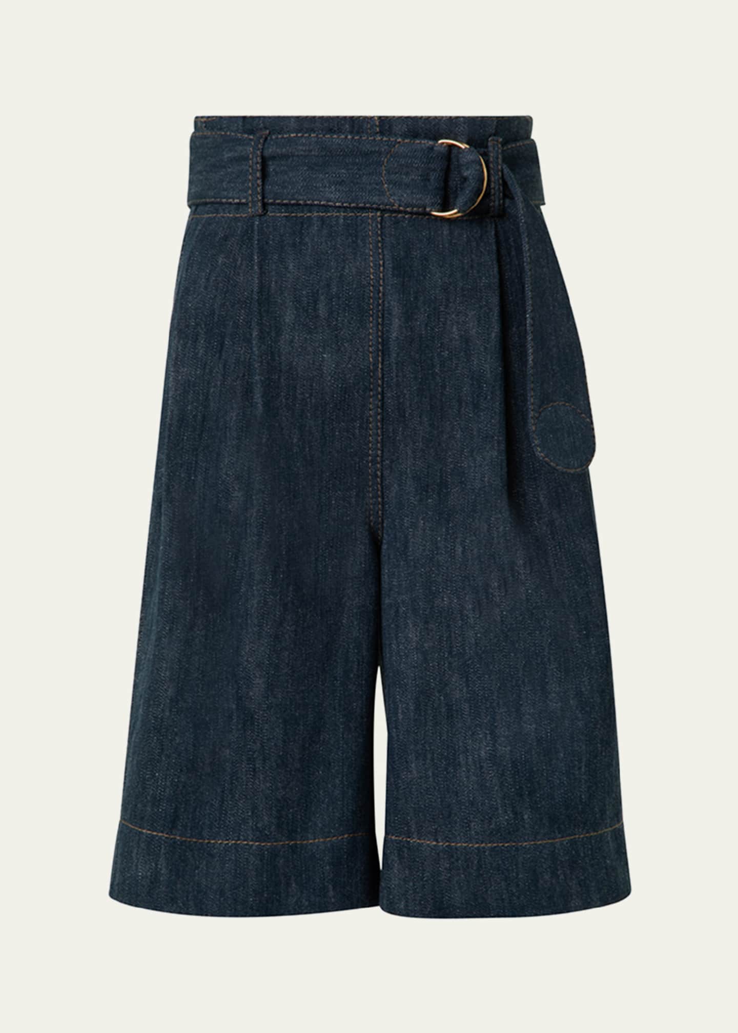 Akris punto Fioretta Belted Sailor Denim Bermuda Shorts Image 1 of 5