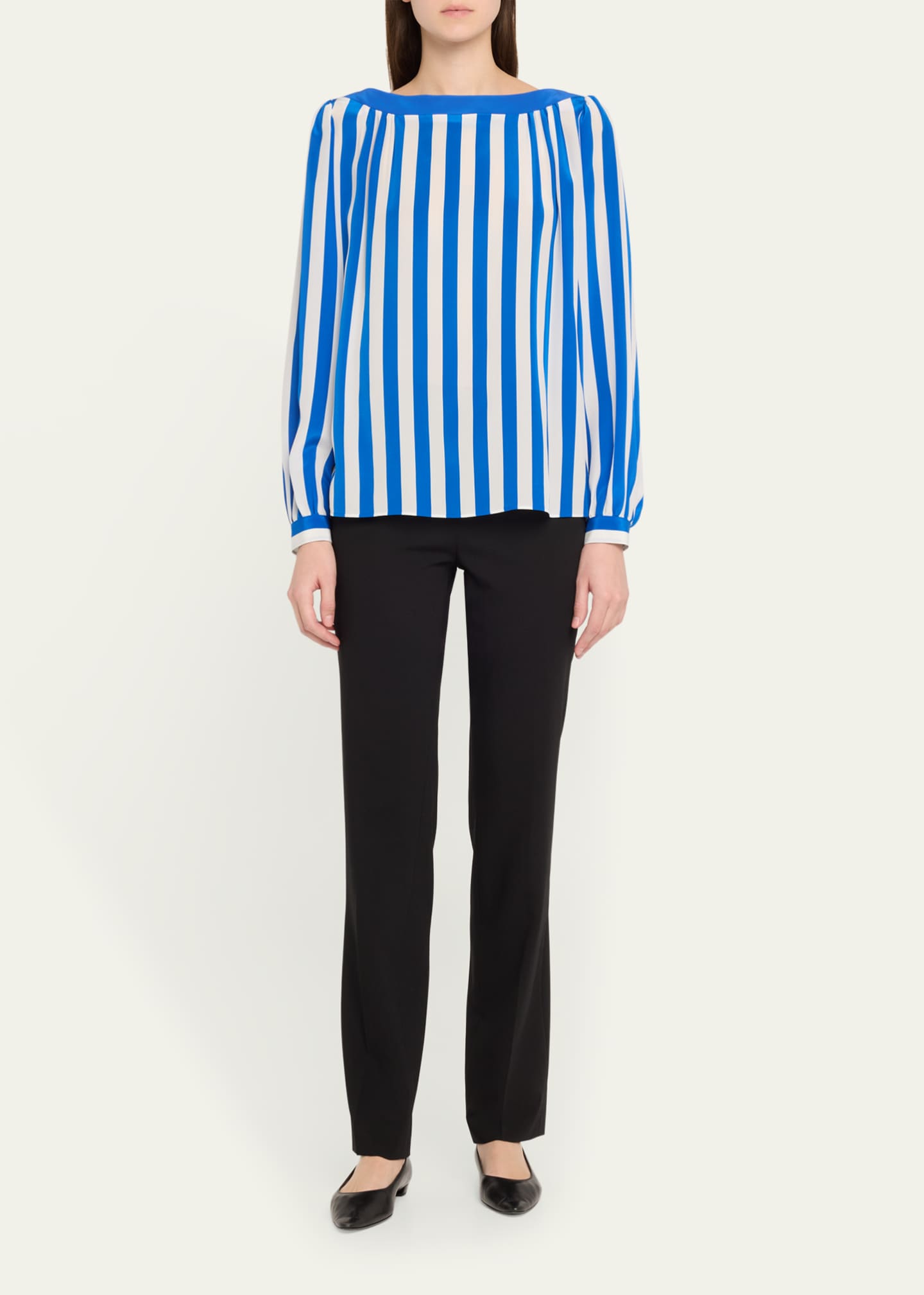 Akris punto Striped Silk Long-Sleeve Blouse Image 2 of 5