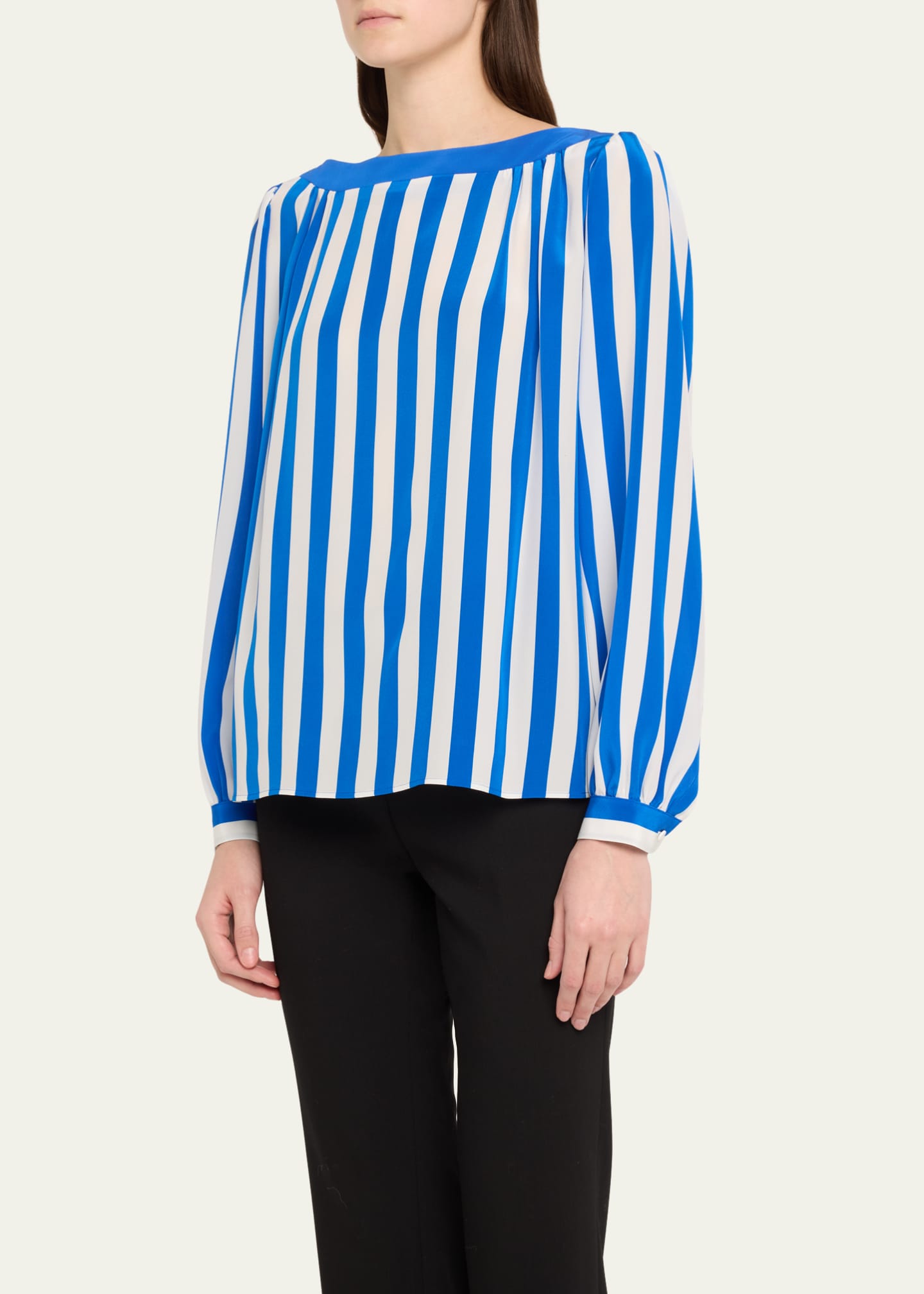 Akris punto Striped Silk Long-Sleeve Blouse Image 4 of 5