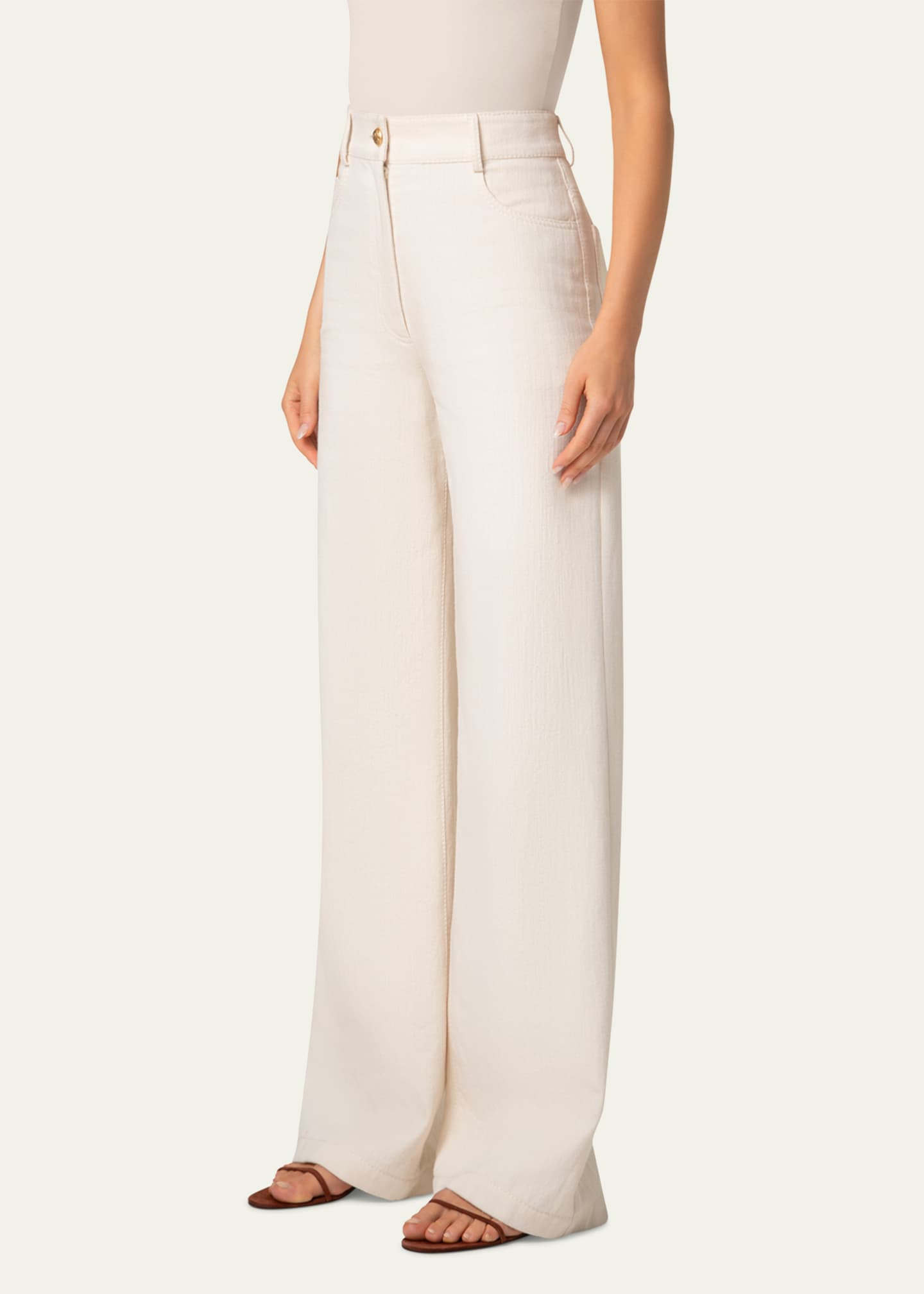 Akris punto Cooper Wide Leg Cotton Wool Denim Pants Image 4 of 4