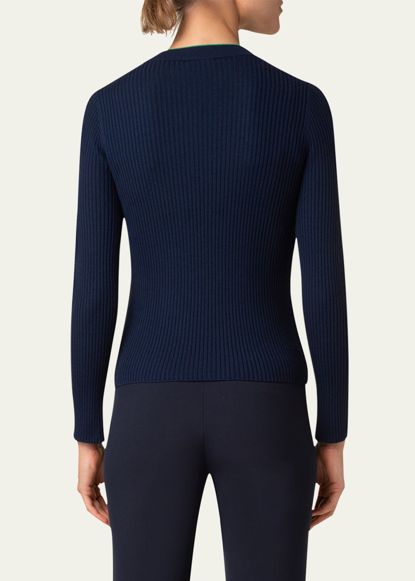 Akris punto Ribbed Wool Cardigan with Contrast Piping Image 3 of 5