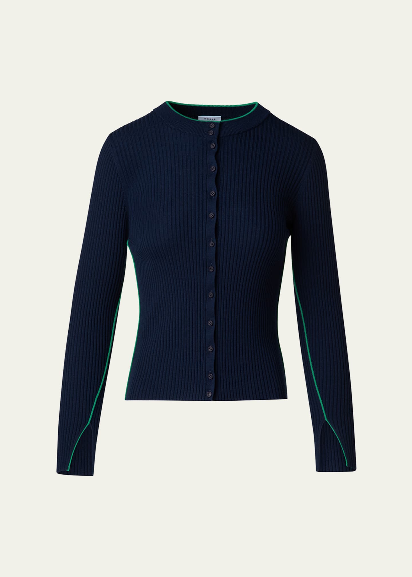Akris punto Ribbed Wool Cardigan with Contrast Piping Image 1 of 5