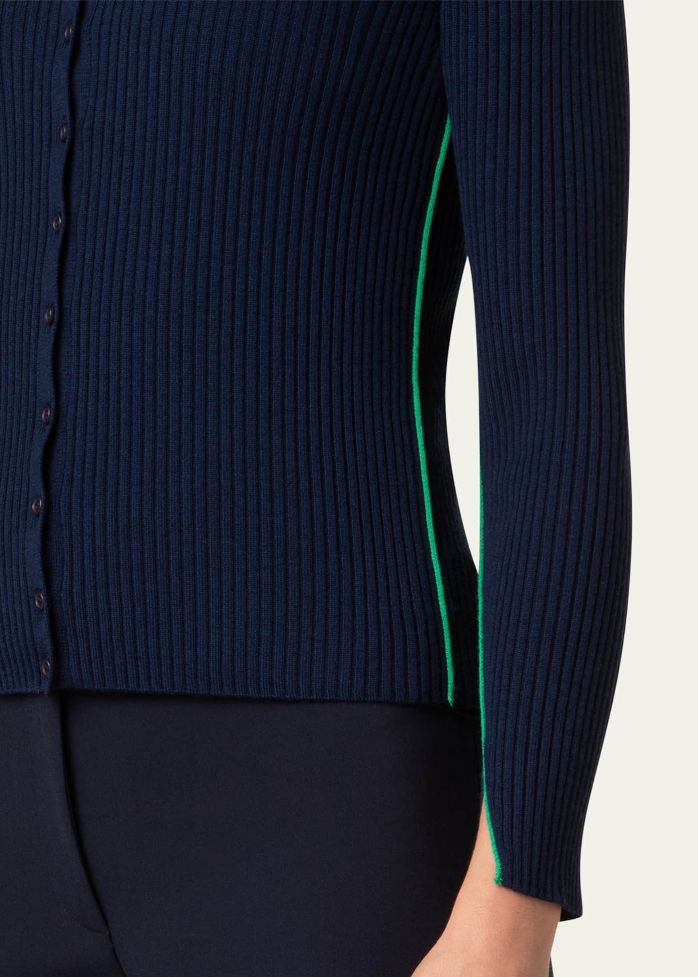 Akris punto Ribbed Wool Cardigan with Contrast Piping Image 5 of 5