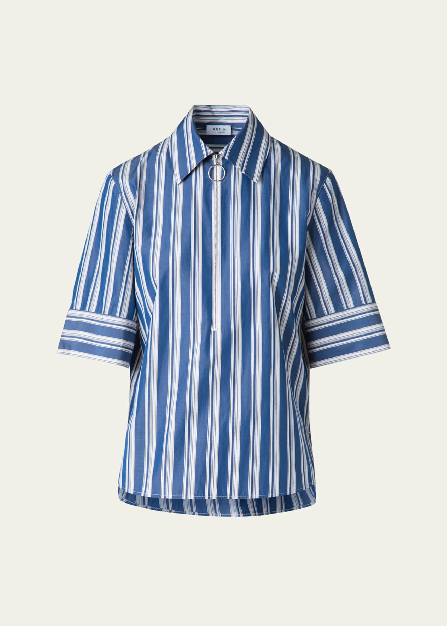 Akris punto Deck Chair Stripe Zip-Front Poplin Blouse Image 1 of 5