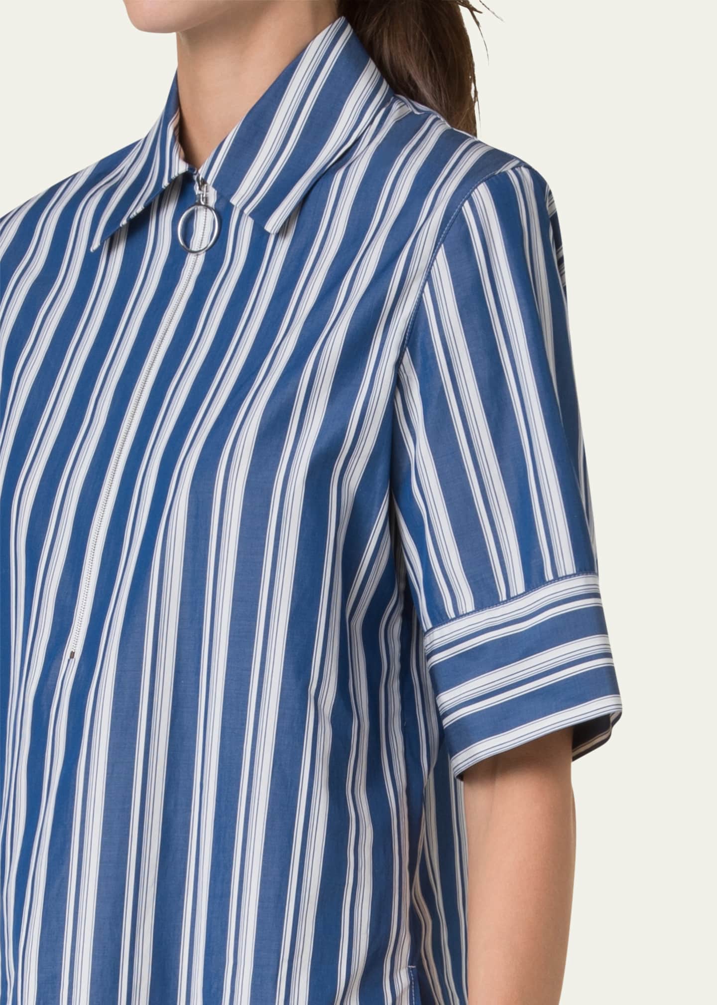 Akris punto Deck Chair Stripe Zip-Front Poplin Blouse Image 5 of 5