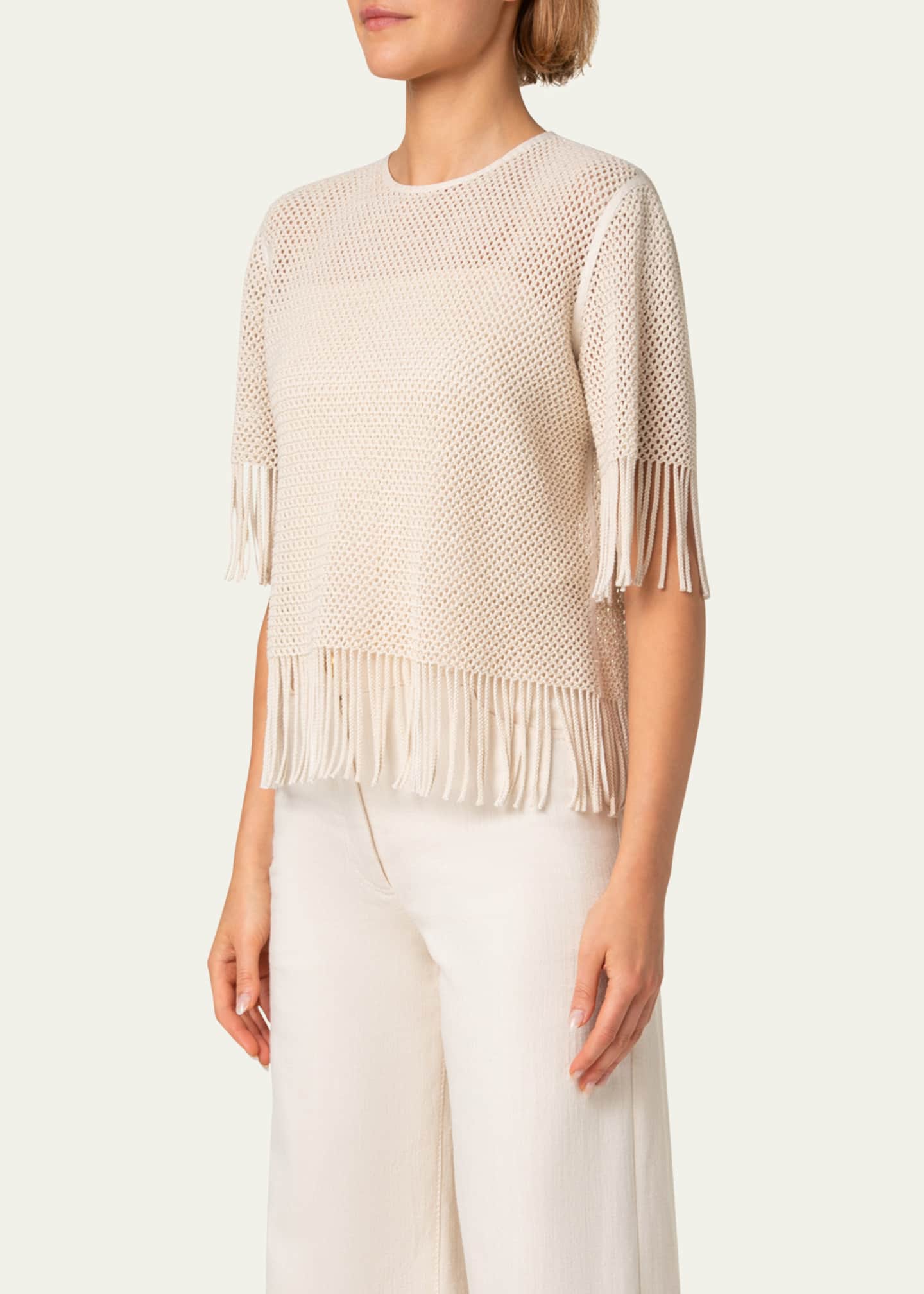 Akris punto Fringe Cotton Mesh Blouse Image 4 of 5