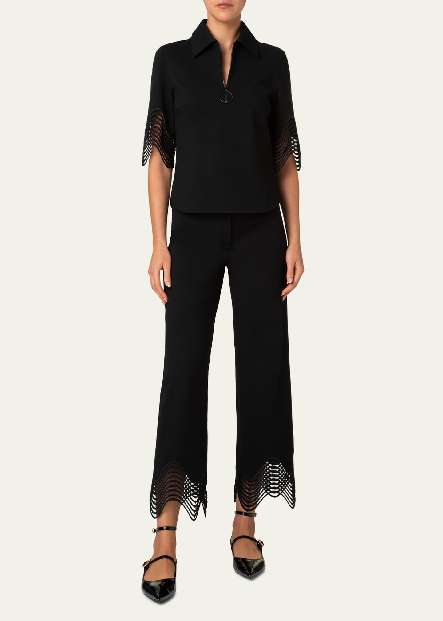 Akris punto Waved Lace Borders Polo Jersey Shirt Image 2 of 5