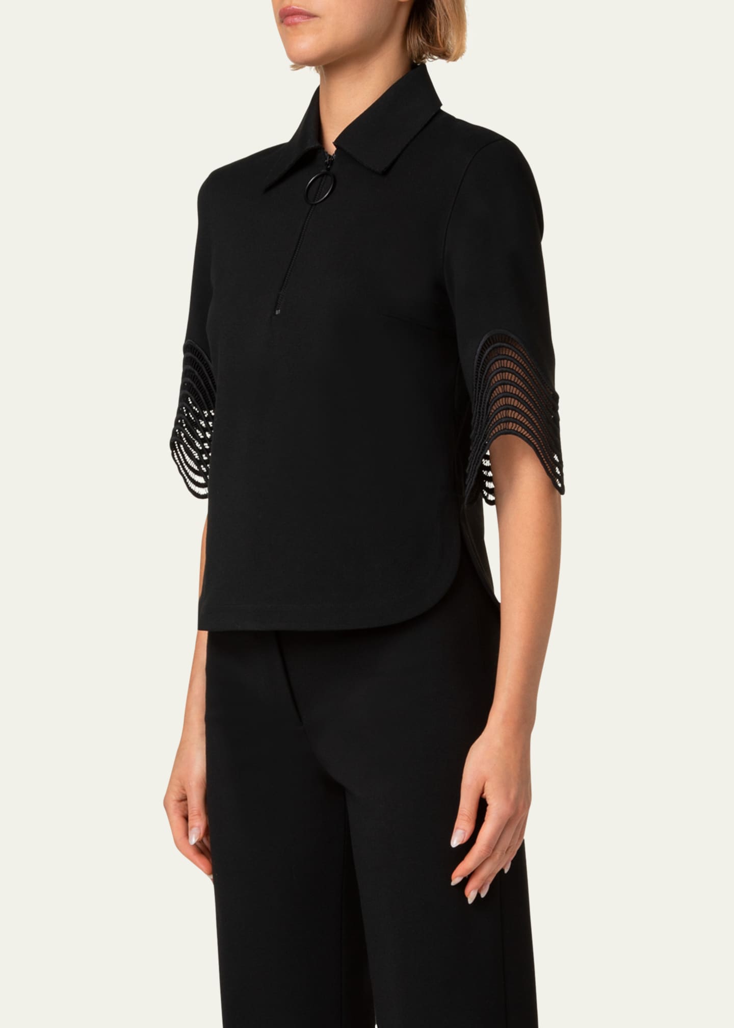 Akris punto Waved Lace Borders Polo Jersey Shirt Image 4 of 5