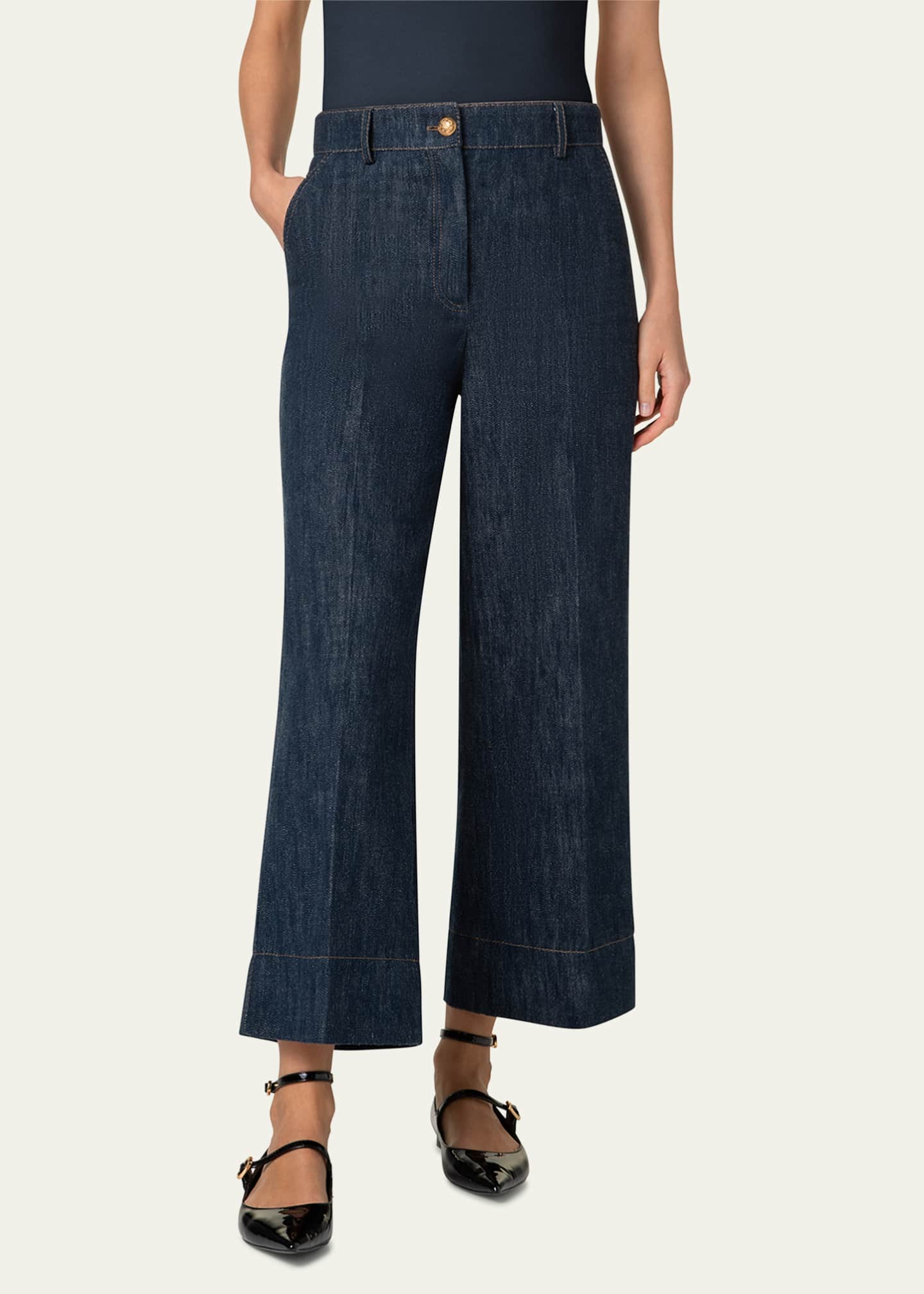Akris punto Chiara Wide Leg Cotton Wool Denim Pants Image 2 of 4