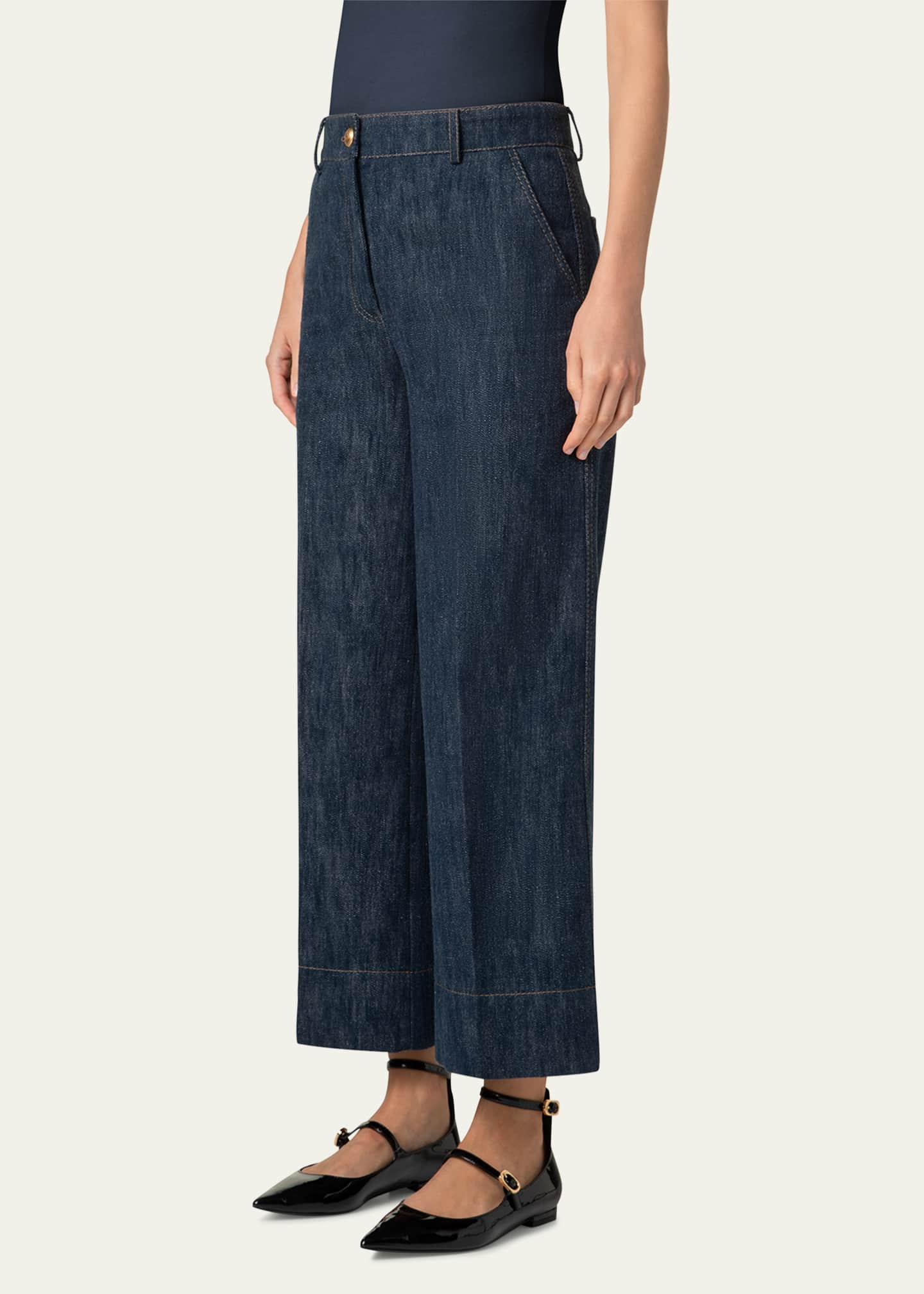 Akris punto Chiara Wide Leg Cotton Wool Denim Pants Image 4 of 4