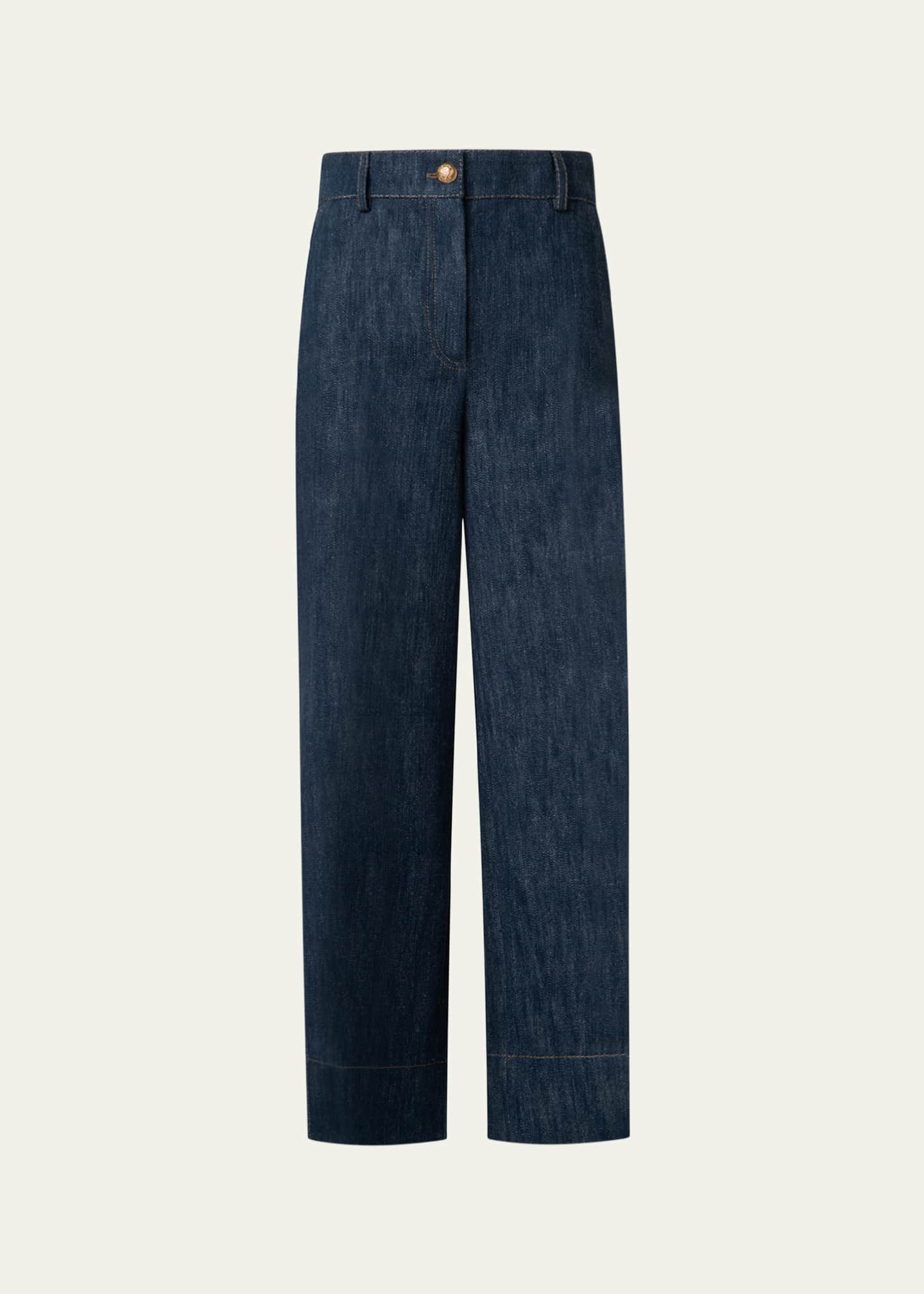 Akris punto Chiara Wide Leg Cotton Wool Denim Pants Image 1 of 4