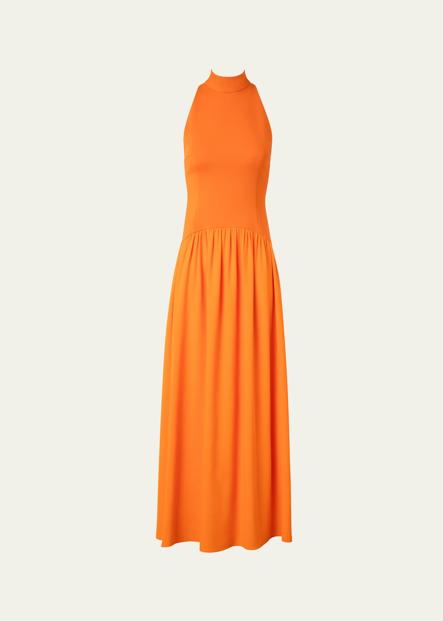 Akris punto Mixed-Media Jersey Halter Seersucker Pleated Skirt Dress Image 1 of 5