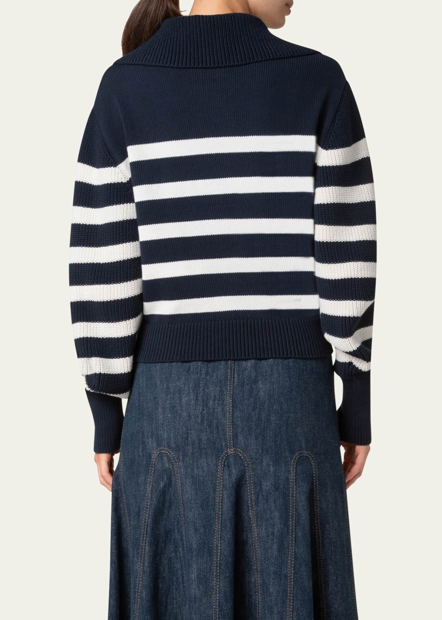 Akris punto Stripe Maxi Collar Cotton Knit Sweater Image 3 of 5