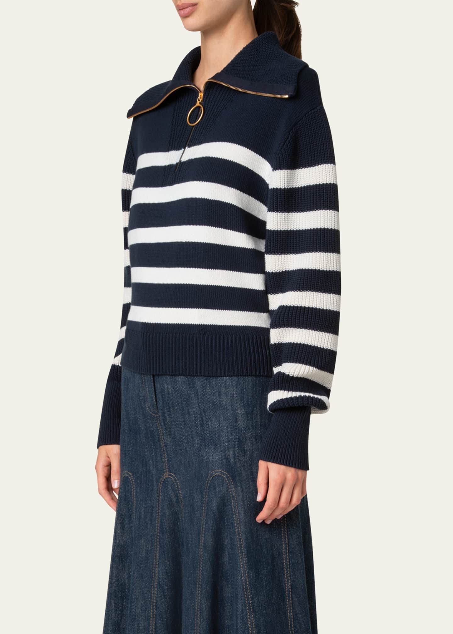 Akris punto Stripe Maxi Collar Cotton Knit Sweater Image 4 of 5