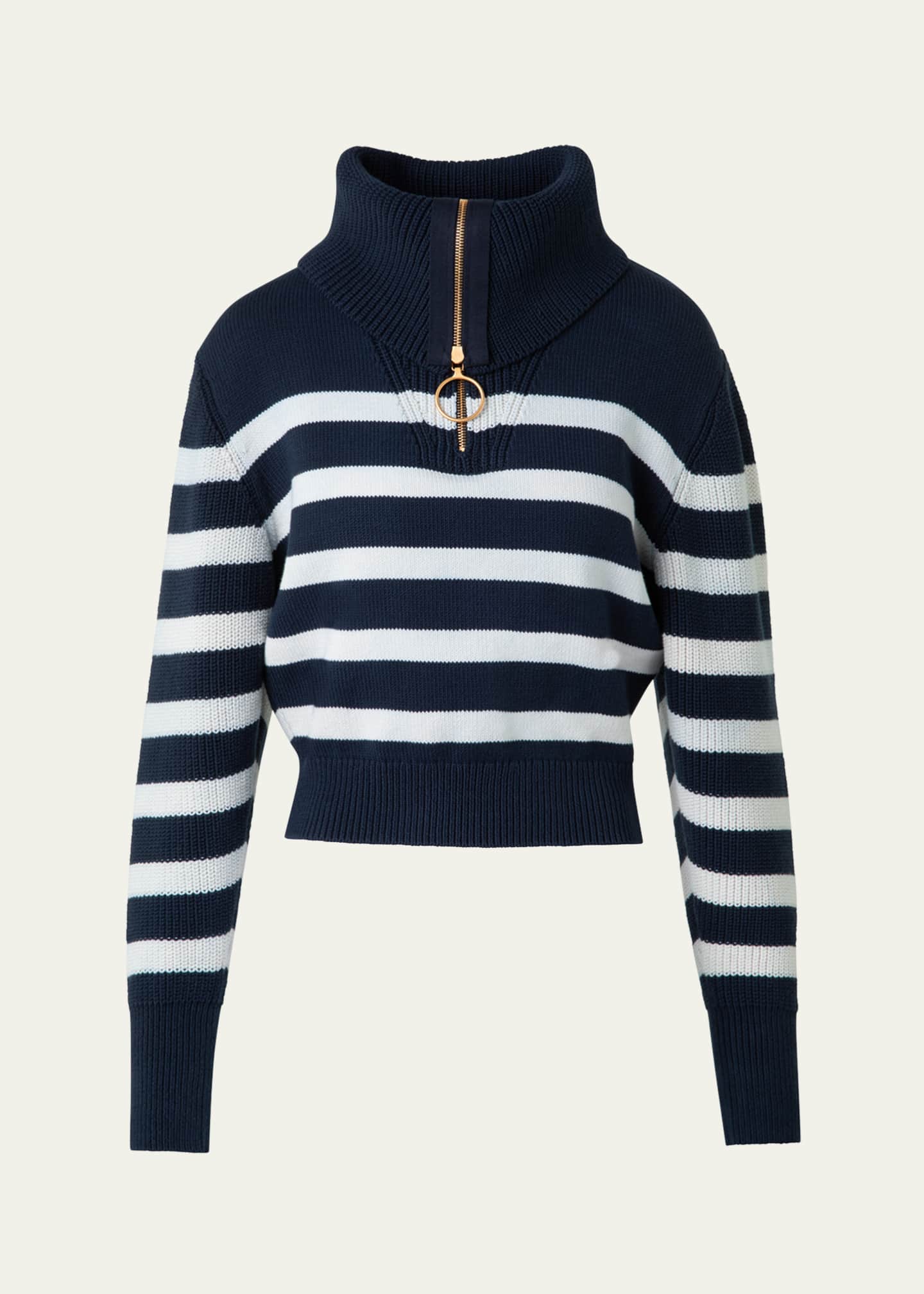 Akris punto Stripe Maxi Collar Cotton Knit Sweater Image 1 of 5