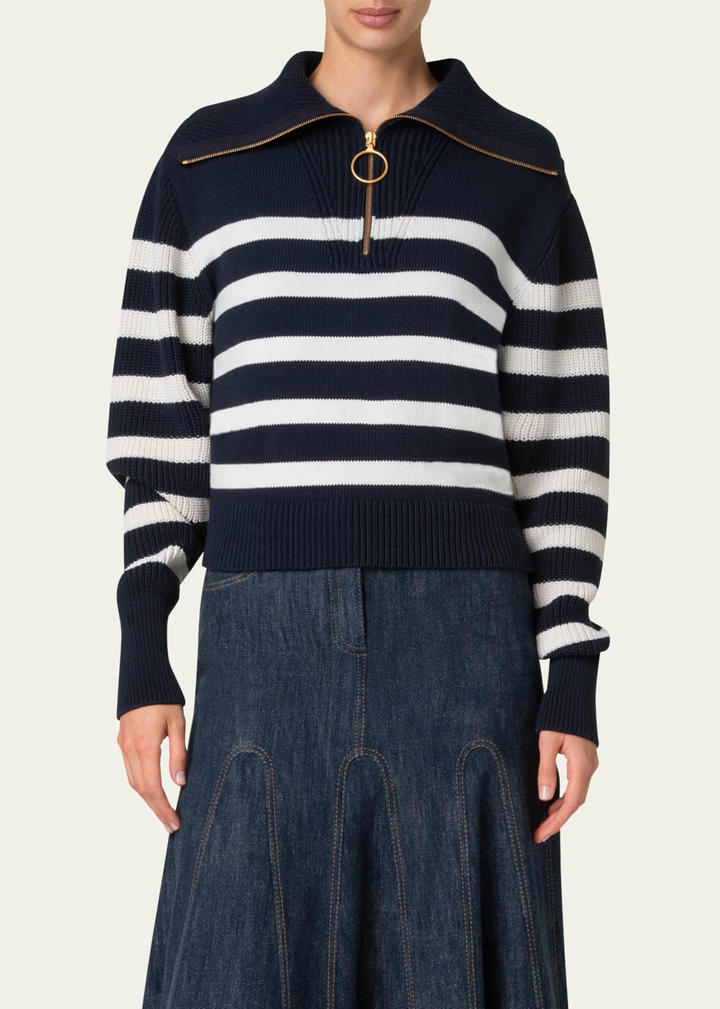 Akris punto Stripe Maxi Collar Cotton Knit Sweater Image 5 of 5