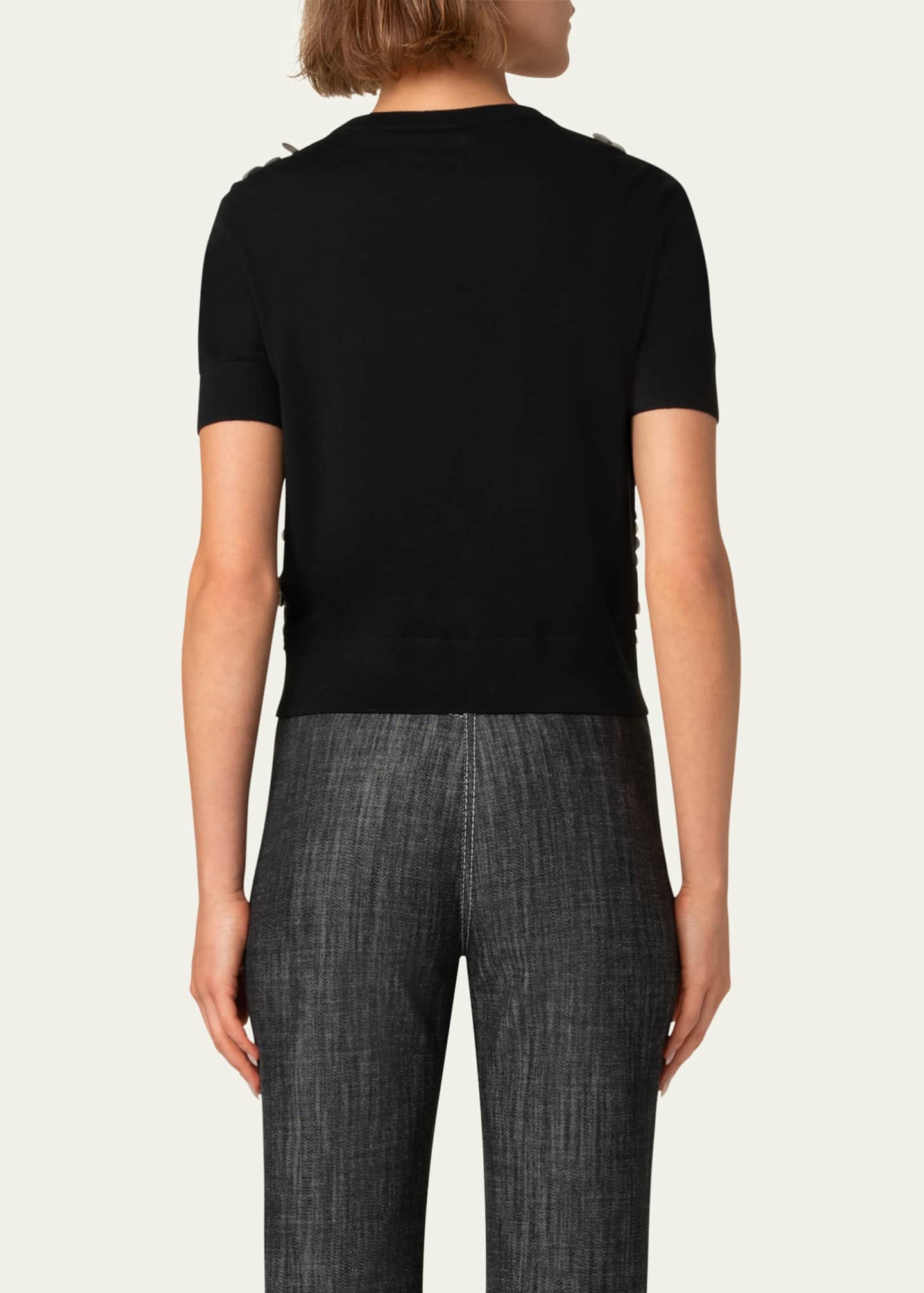 Akris punto Front Sequined Short Sleeve Wool Sweater Image 3 of 5
