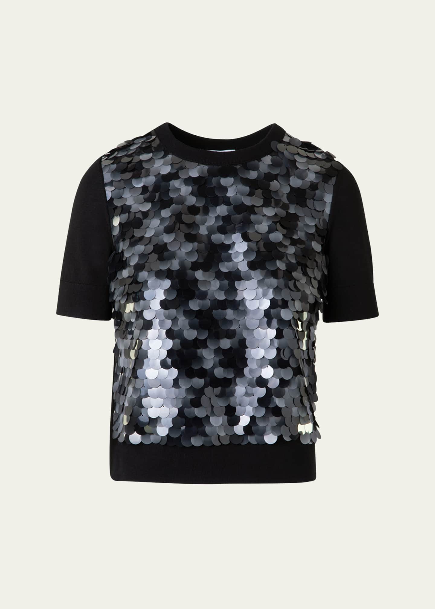 Akris punto Front Sequined Short Sleeve Wool Sweater Image 1 of 5