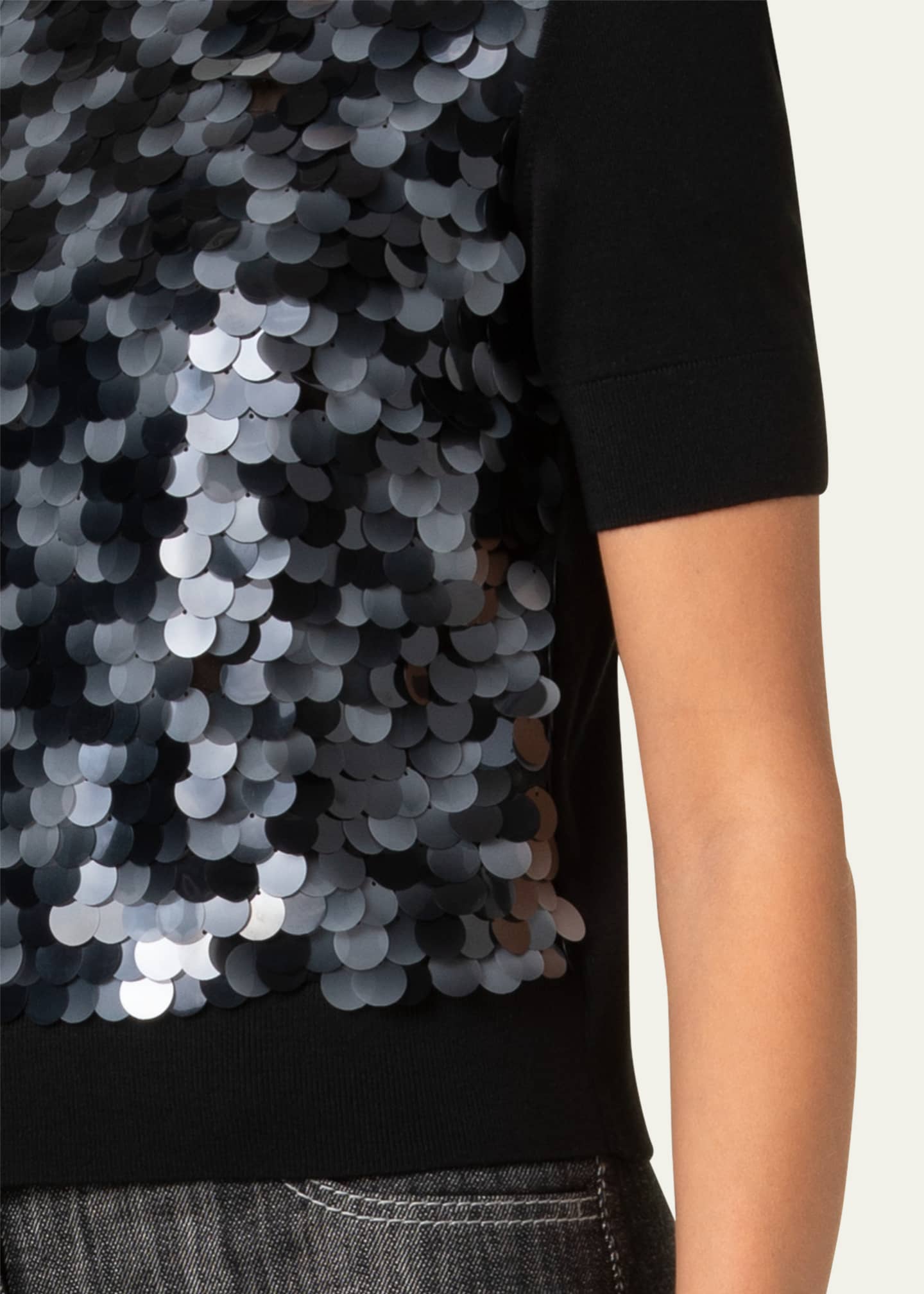 Akris punto Front Sequined Short Sleeve Wool Sweater Image 5 of 5