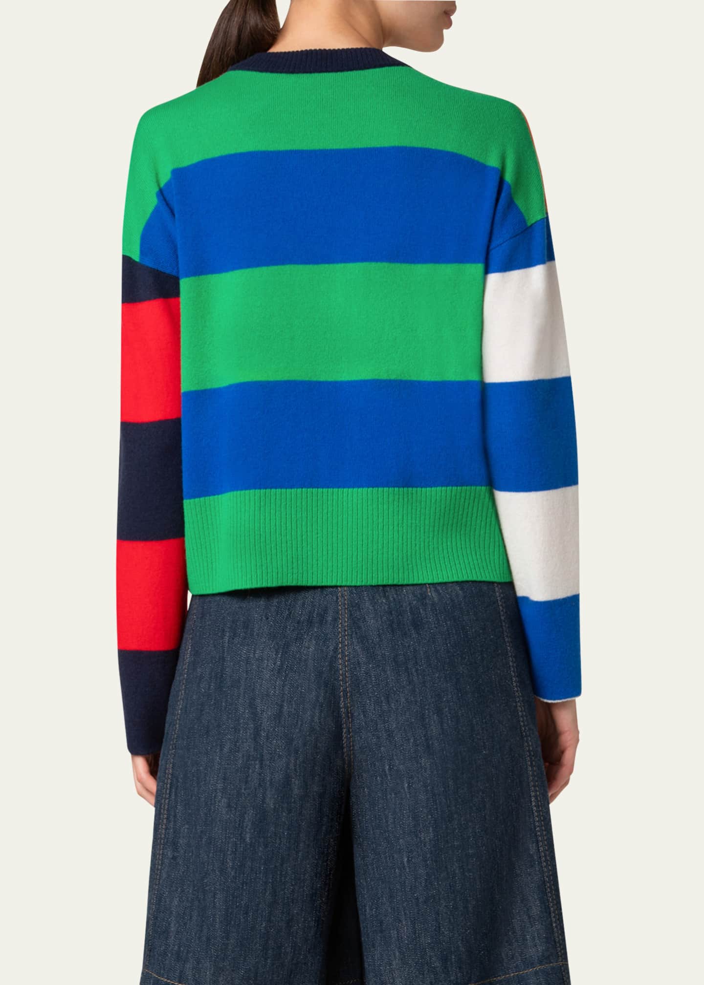 Akris punto Colorblock Striped Boxy Cashmere-Wool Sweater Image 3 of 5