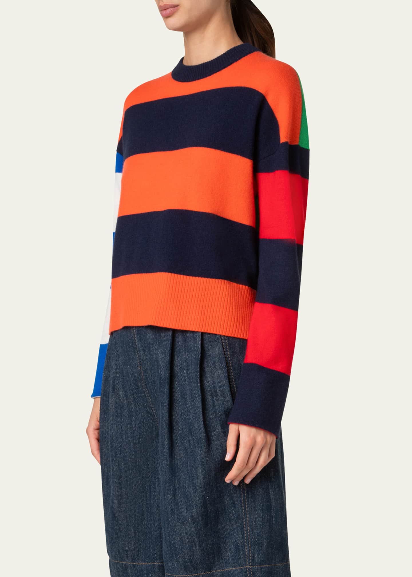 Akris punto Colorblock Striped Boxy Cashmere-Wool Sweater Image 4 of 5