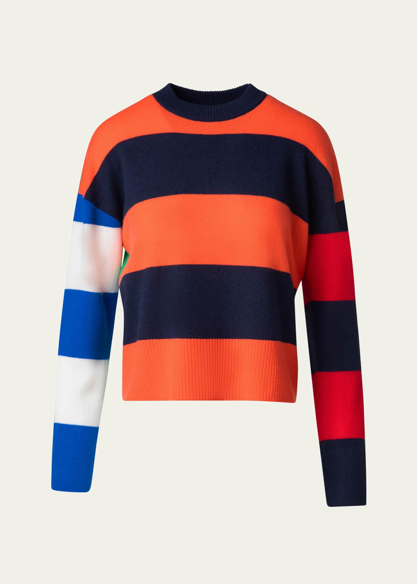 Akris punto Colorblock Striped Boxy Cashmere-Wool Sweater Image 1 of 5