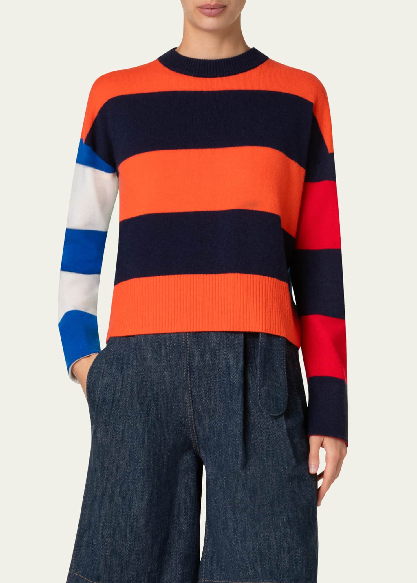 Akris punto Colorblock Striped Boxy Cashmere-Wool Sweater Image 5 of 5