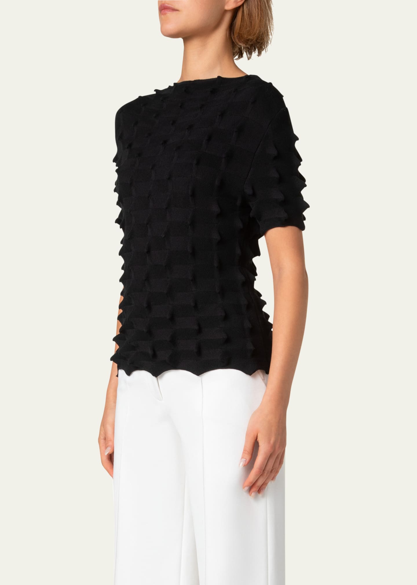 Akris punto 3D Sail Knit Short-Sleeve Sweater Image 4 of 5