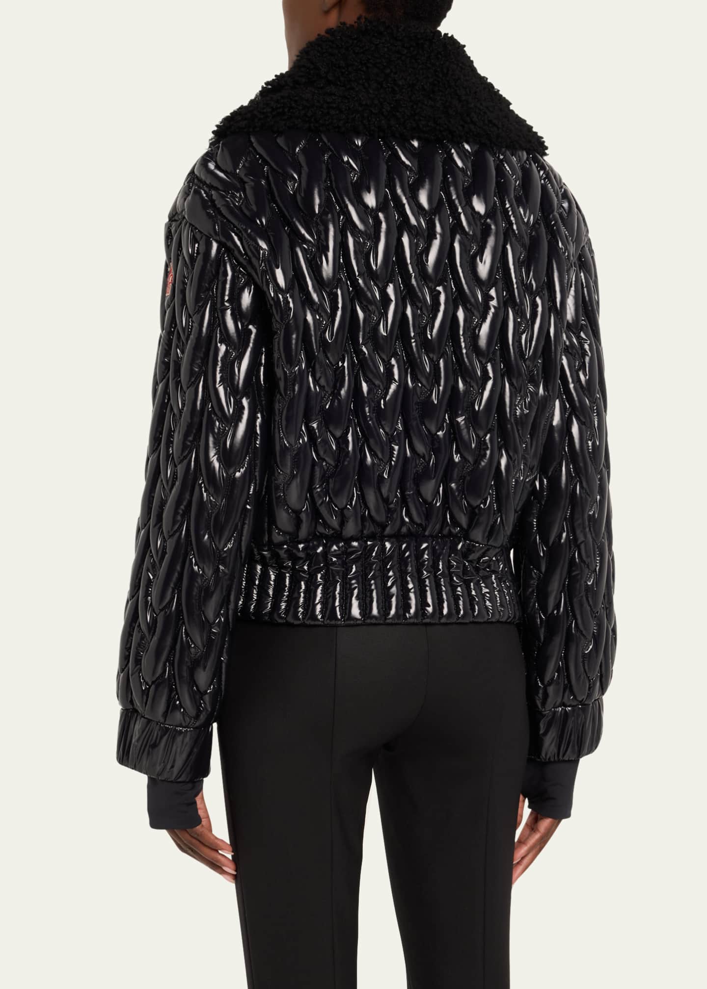 Moncler Epuyen Glossy Down Jacket with Shearling Collar Image 3 of 5