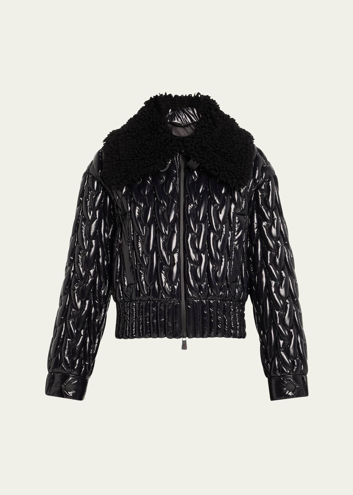 Moncler Epuyen Glossy Down Jacket with Shearling Collar Image 1 of 5