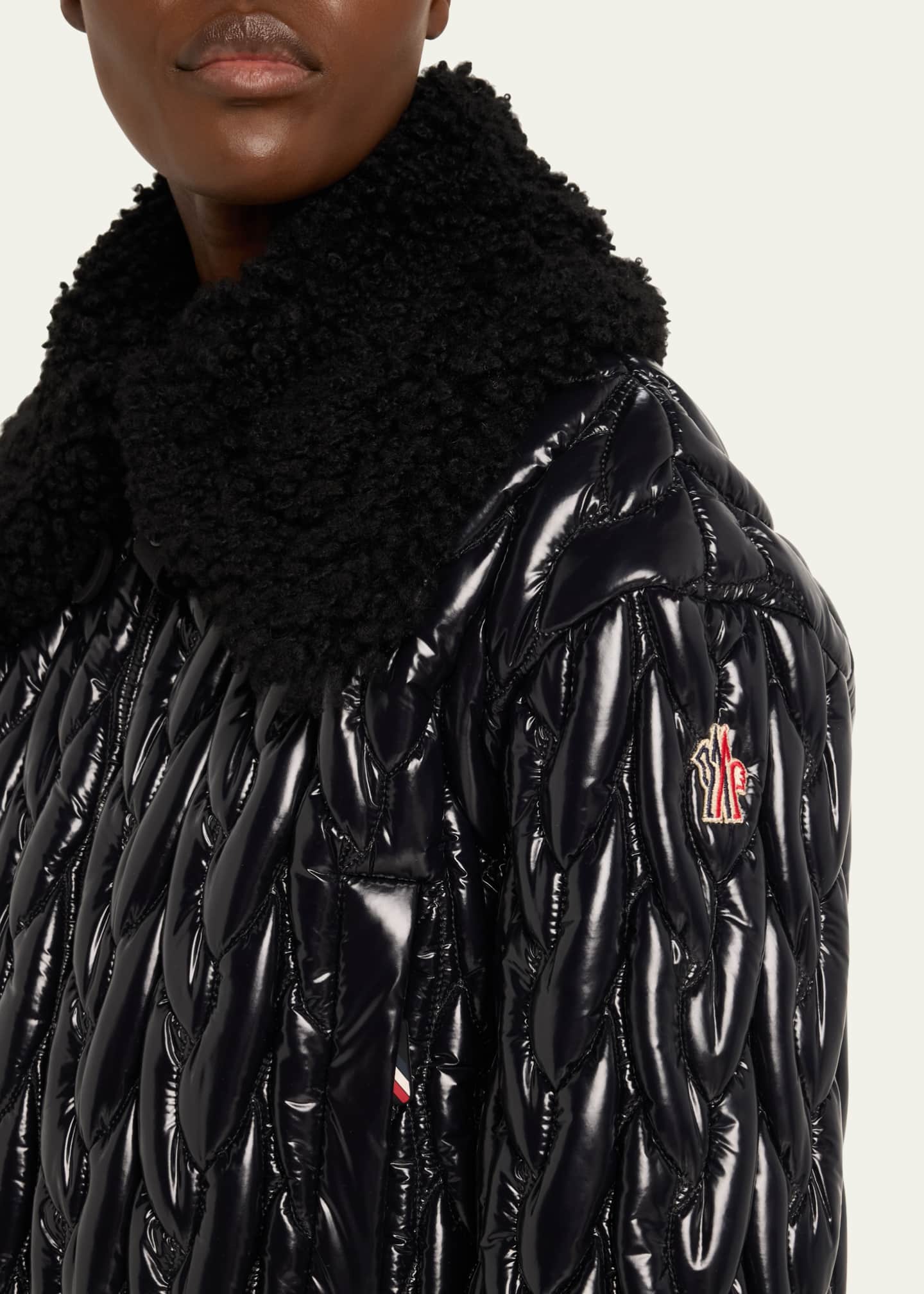 Moncler Epuyen Glossy Down Jacket with Shearling Collar Image 5 of 5