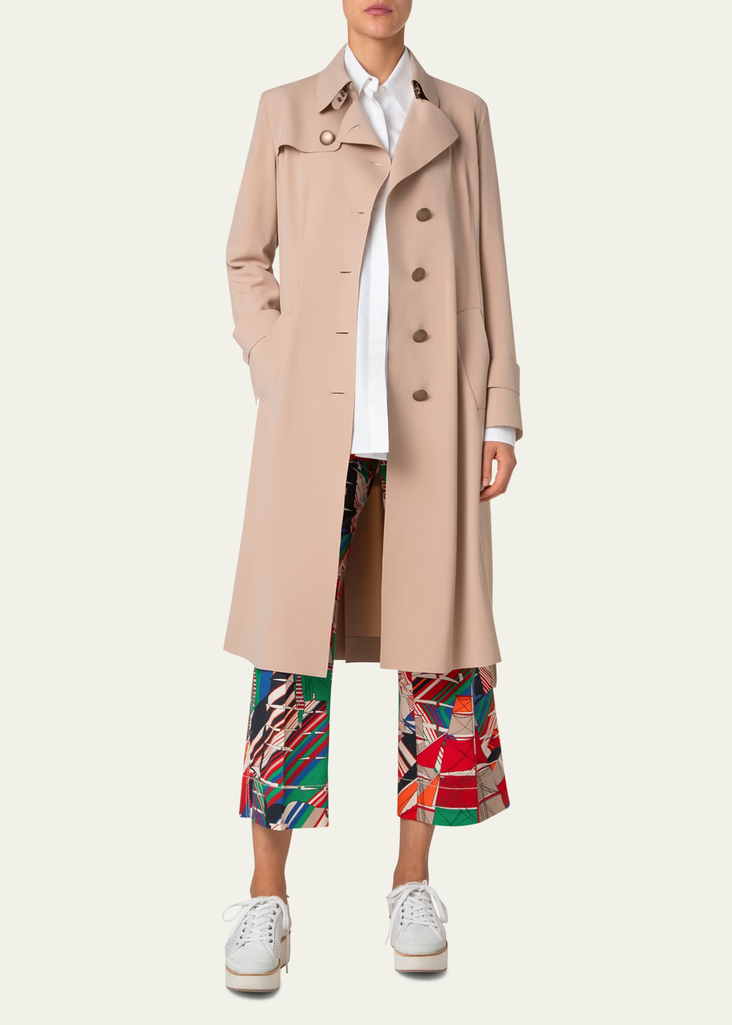 Akris punto Techno Laser Cut Crepe Belted Trench Coat Image 2 of 5