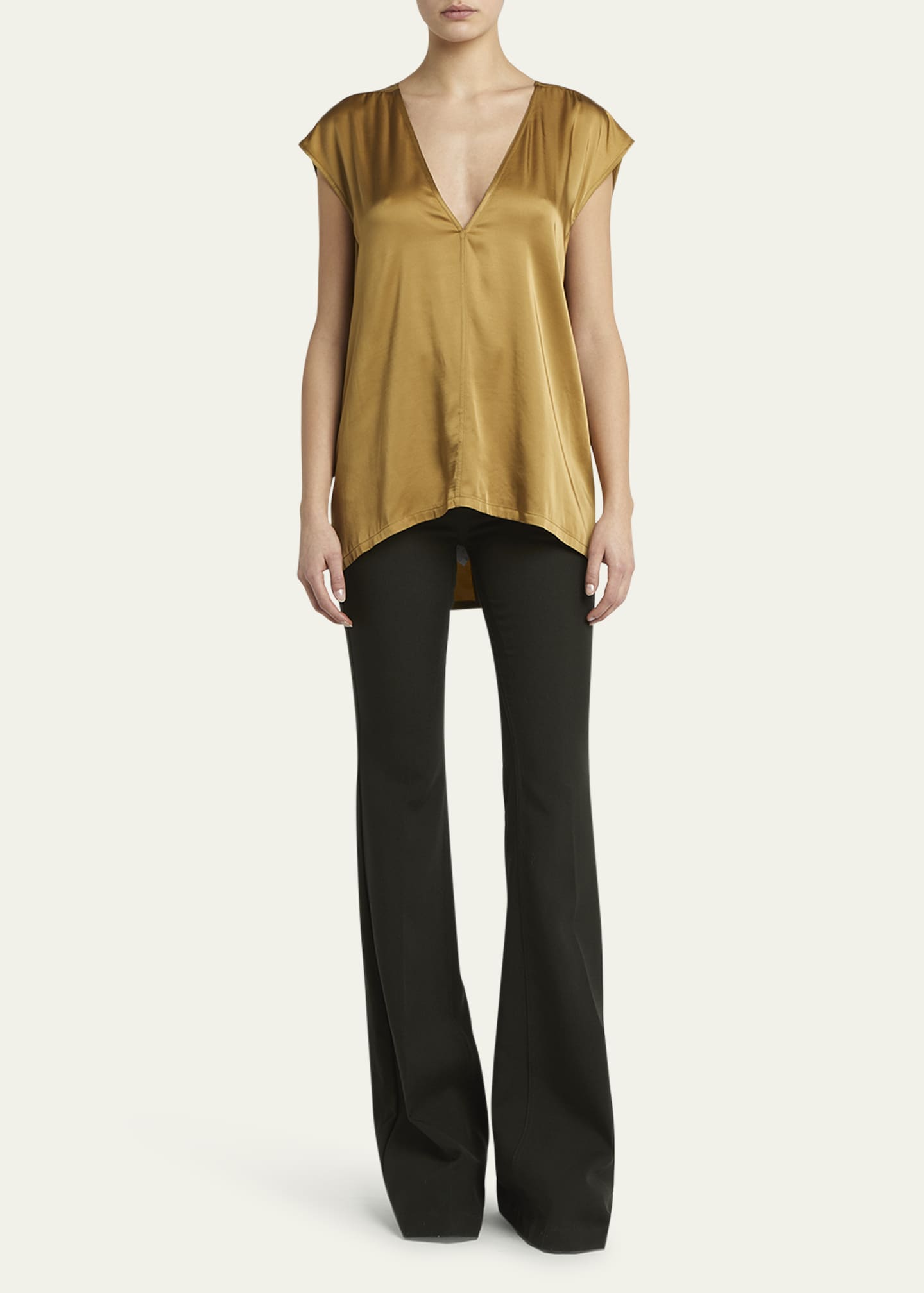 Rick Owens Short-Sleeve V-Neck Satin Top Image 2 of 5