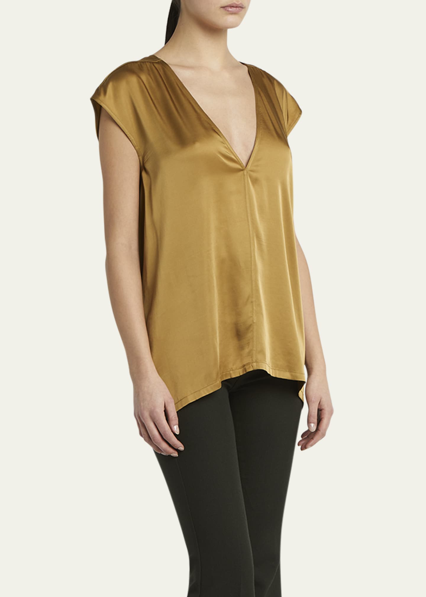 Rick Owens Short-Sleeve V-Neck Satin Top Image 4 of 5