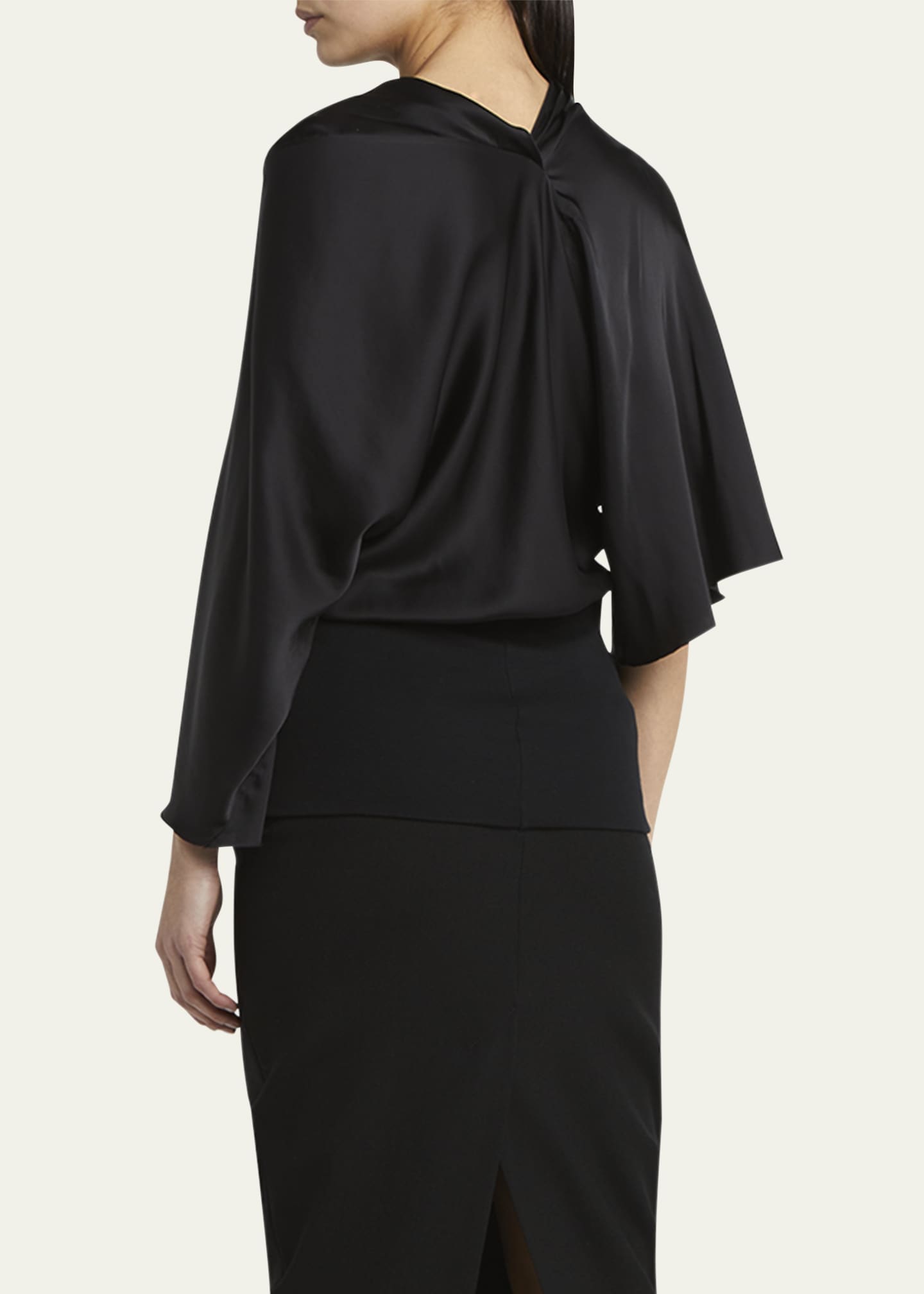 Rick Owens 3/4-Sleeve Cowl-Neck Satin Blouse Image 3 of 5