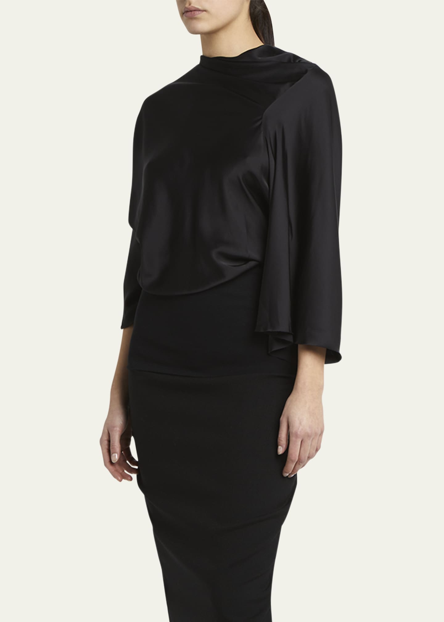 Rick Owens 3/4-Sleeve Cowl-Neck Satin Blouse Image 4 of 5