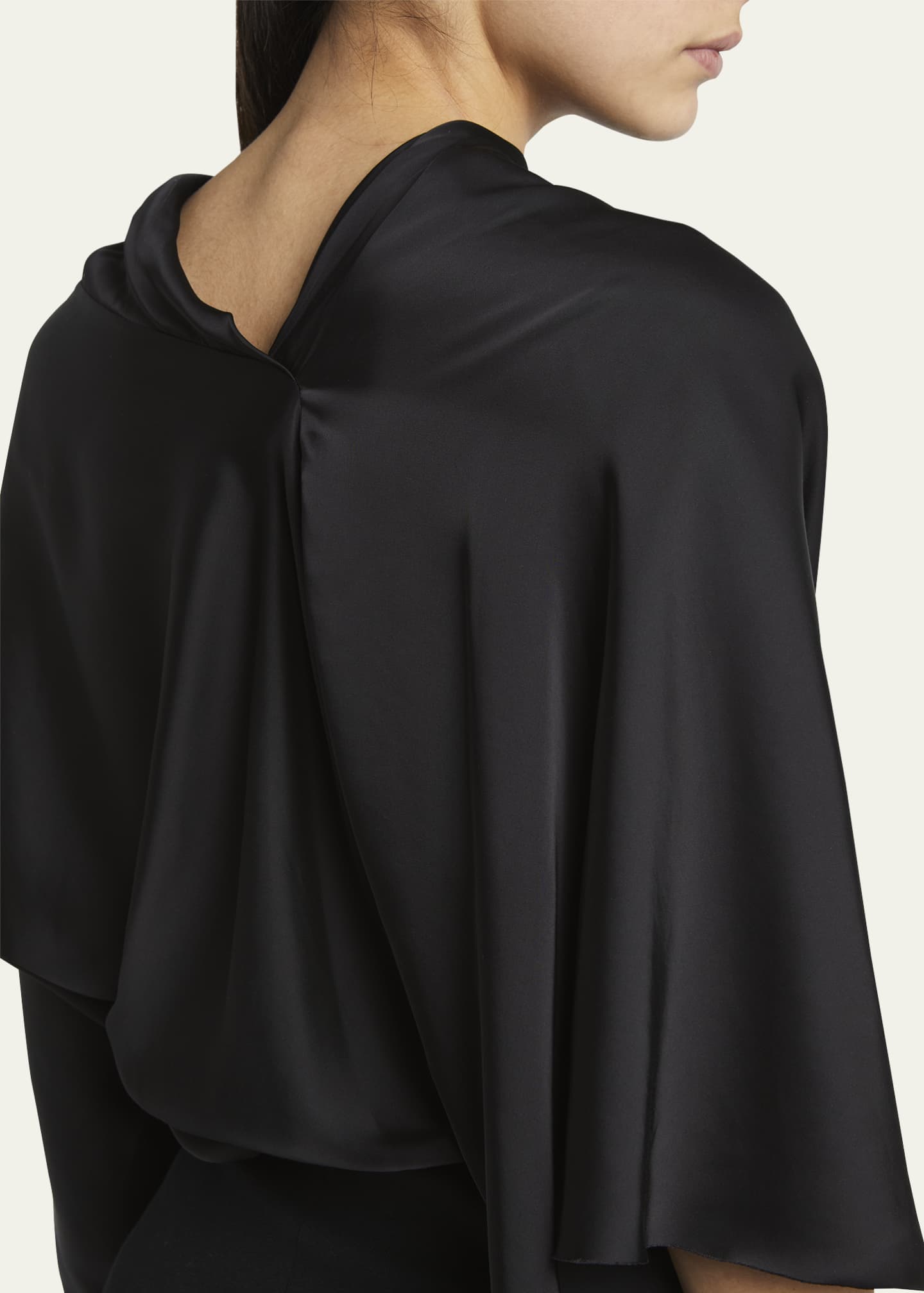 Rick Owens 3/4-Sleeve Cowl-Neck Satin Blouse Image 5 of 5