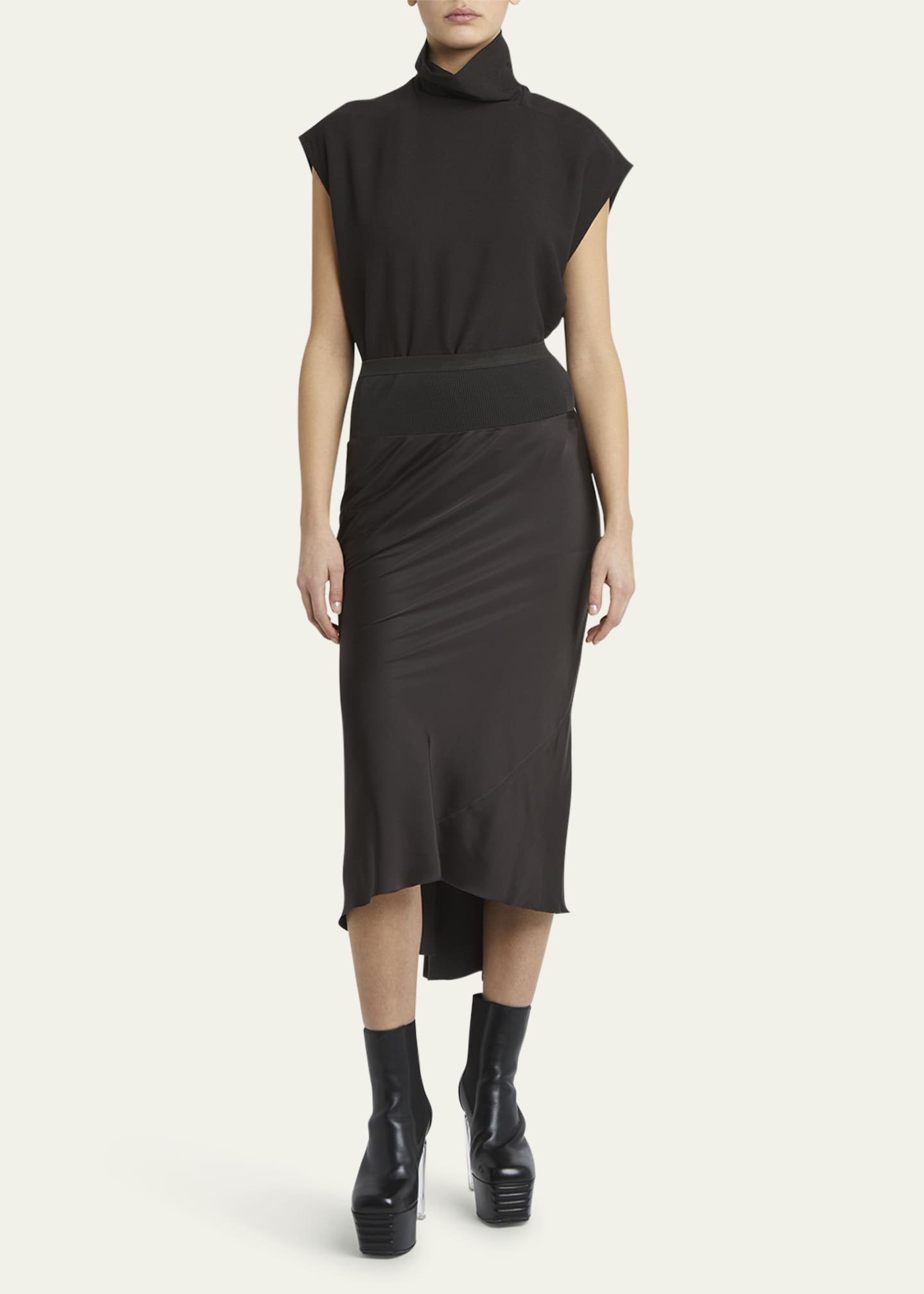 Rick Owens A-Line Bias Satin Midi Skirt Image 2 of 5