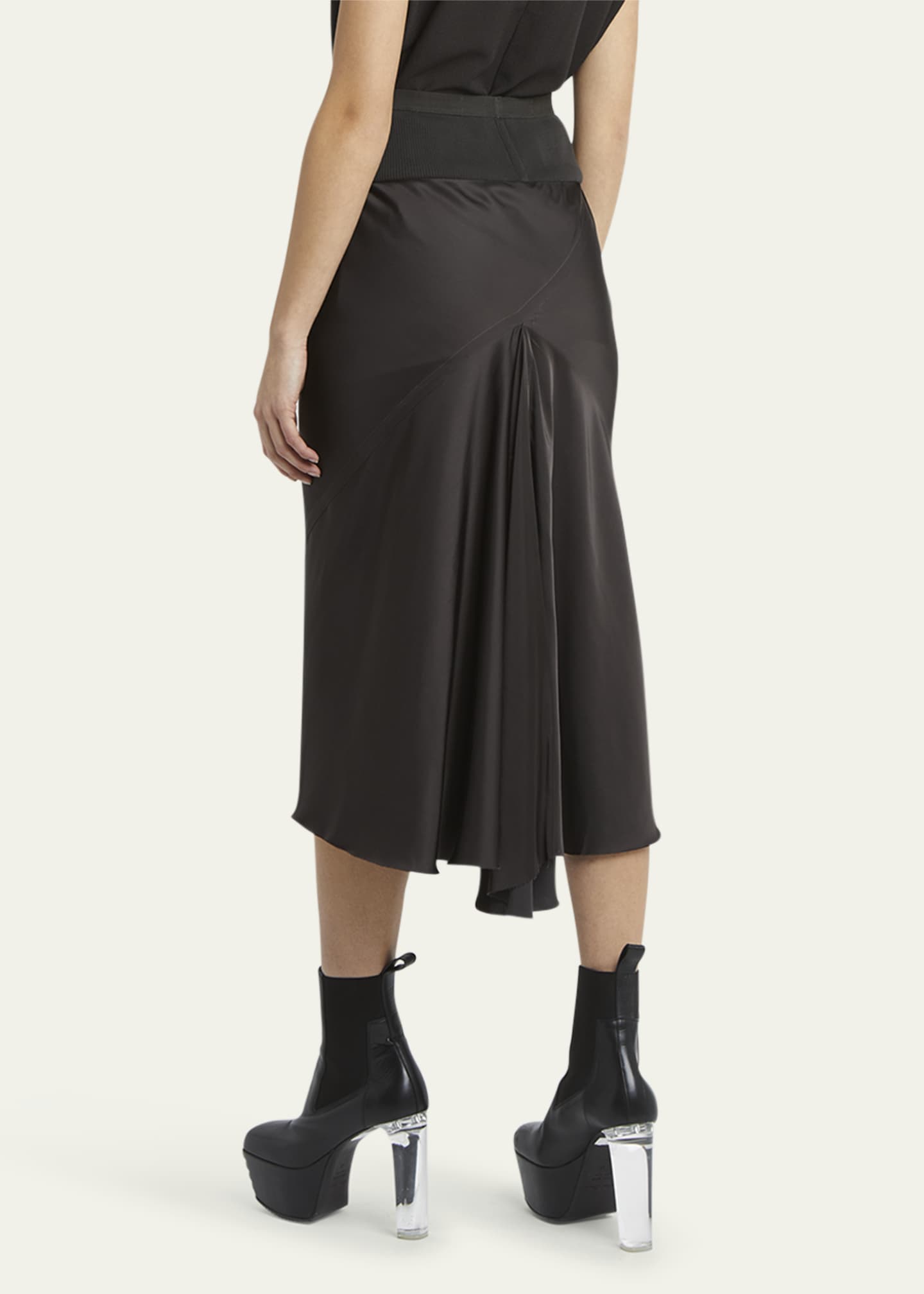 Rick Owens A-Line Bias Satin Midi Skirt Image 3 of 5