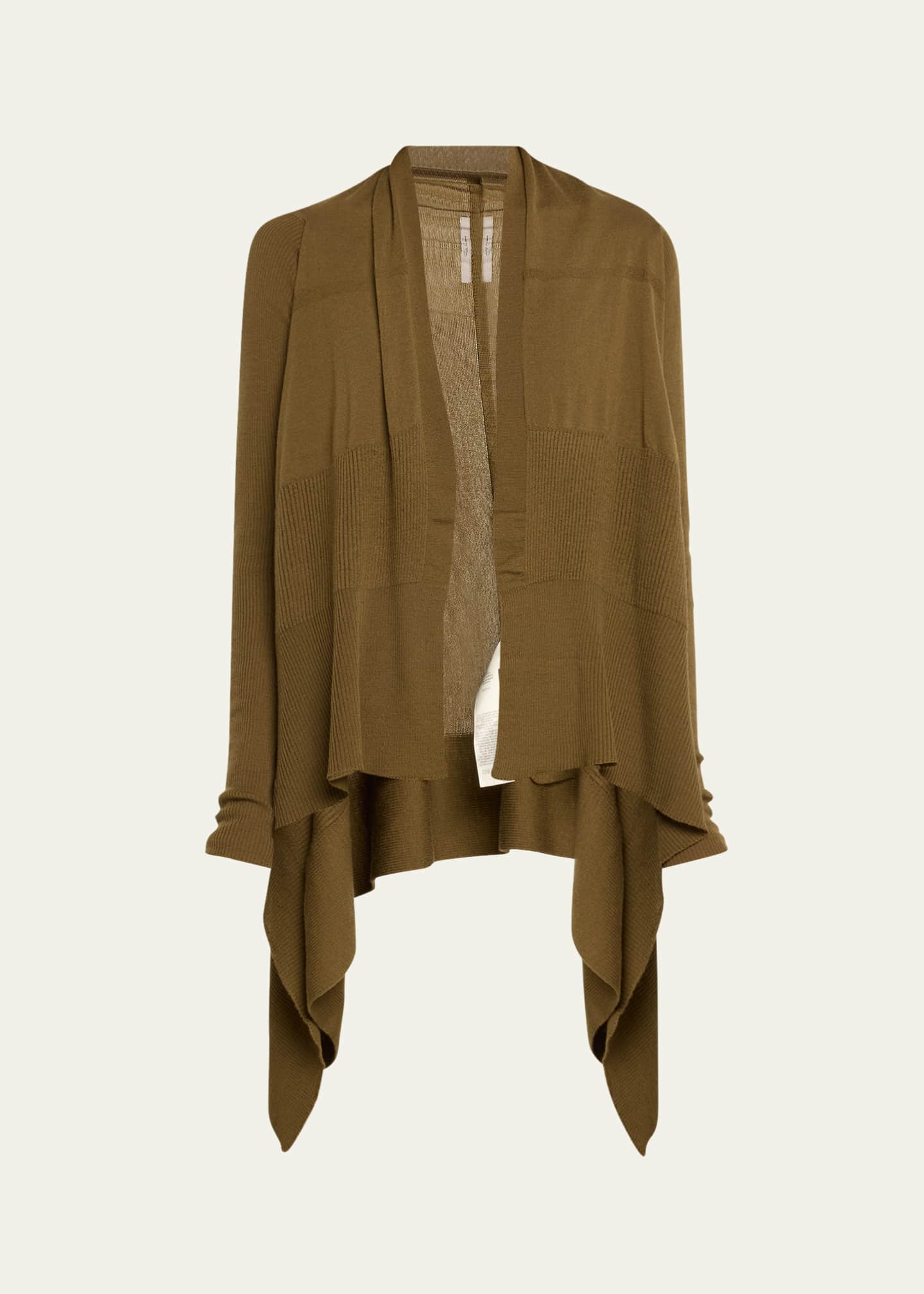 Rick Owens Medium Wrap Draped Open Front Wool Cardigan